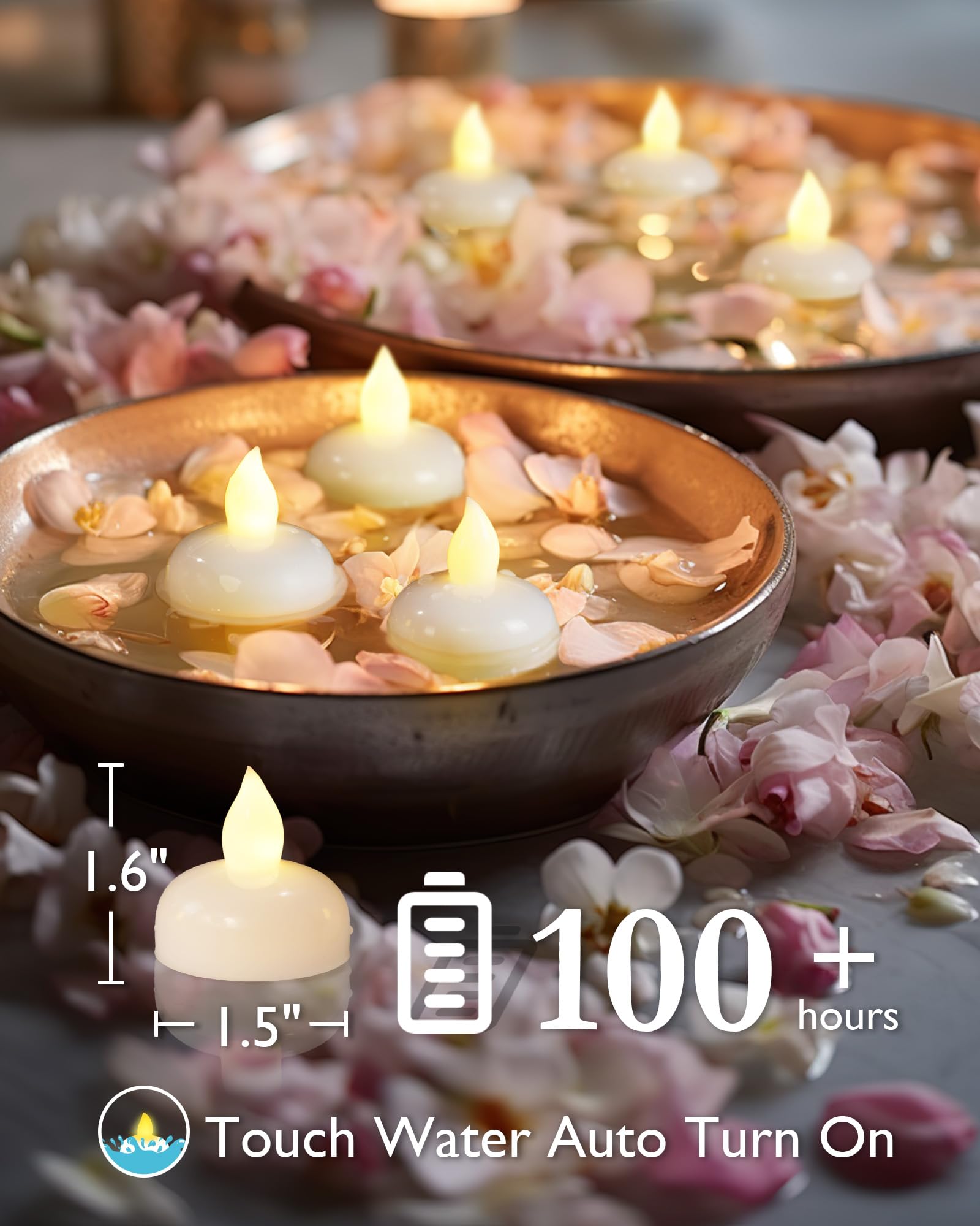 Homemory 72 Pack Waterproof Flameless Floating Tealights, Battery Flickering Led Tea Lights Candles   Wedding, Party, Centerpiec