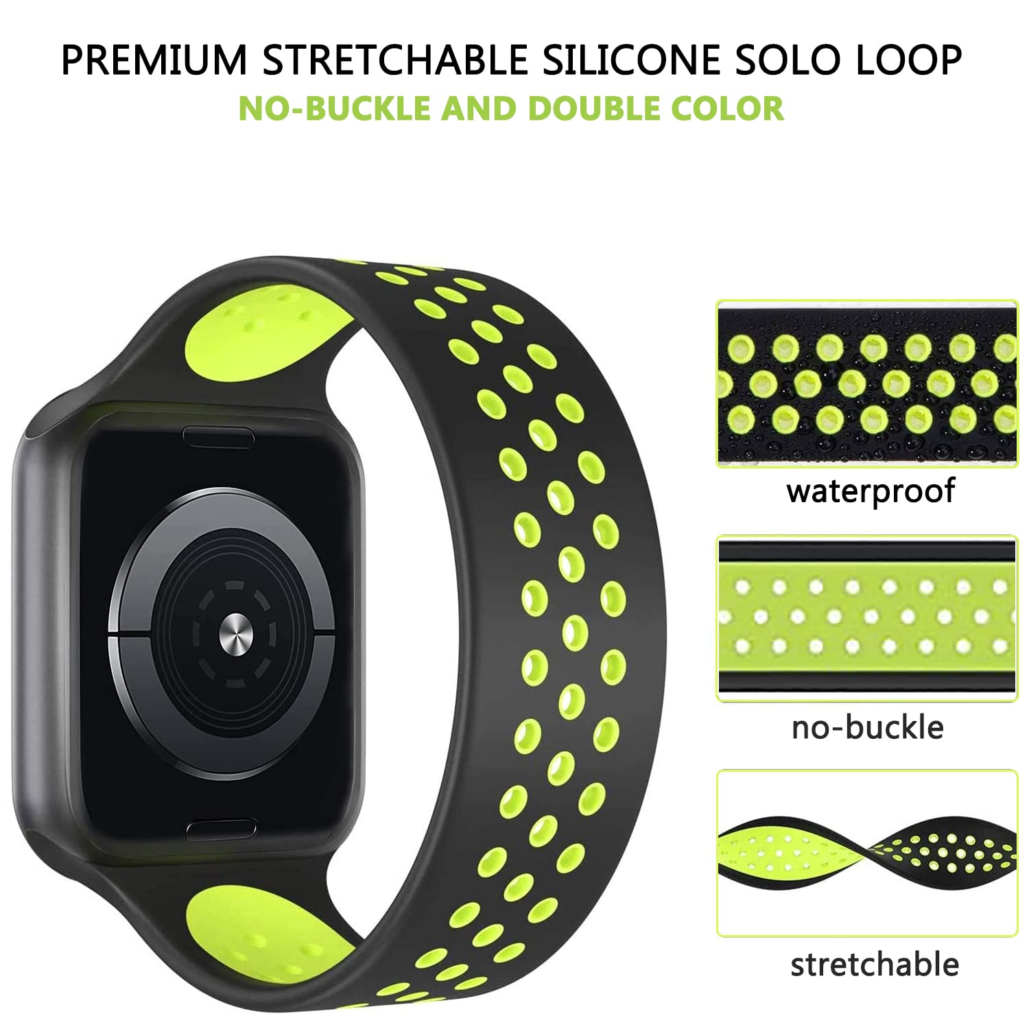 Almnvo Bands For Apple Watch Band 49Mm 45Mm 44Mm 42Mm,Sport Silicone Solo Loop Breathable Wristbands,Replacement Strap No Clasp