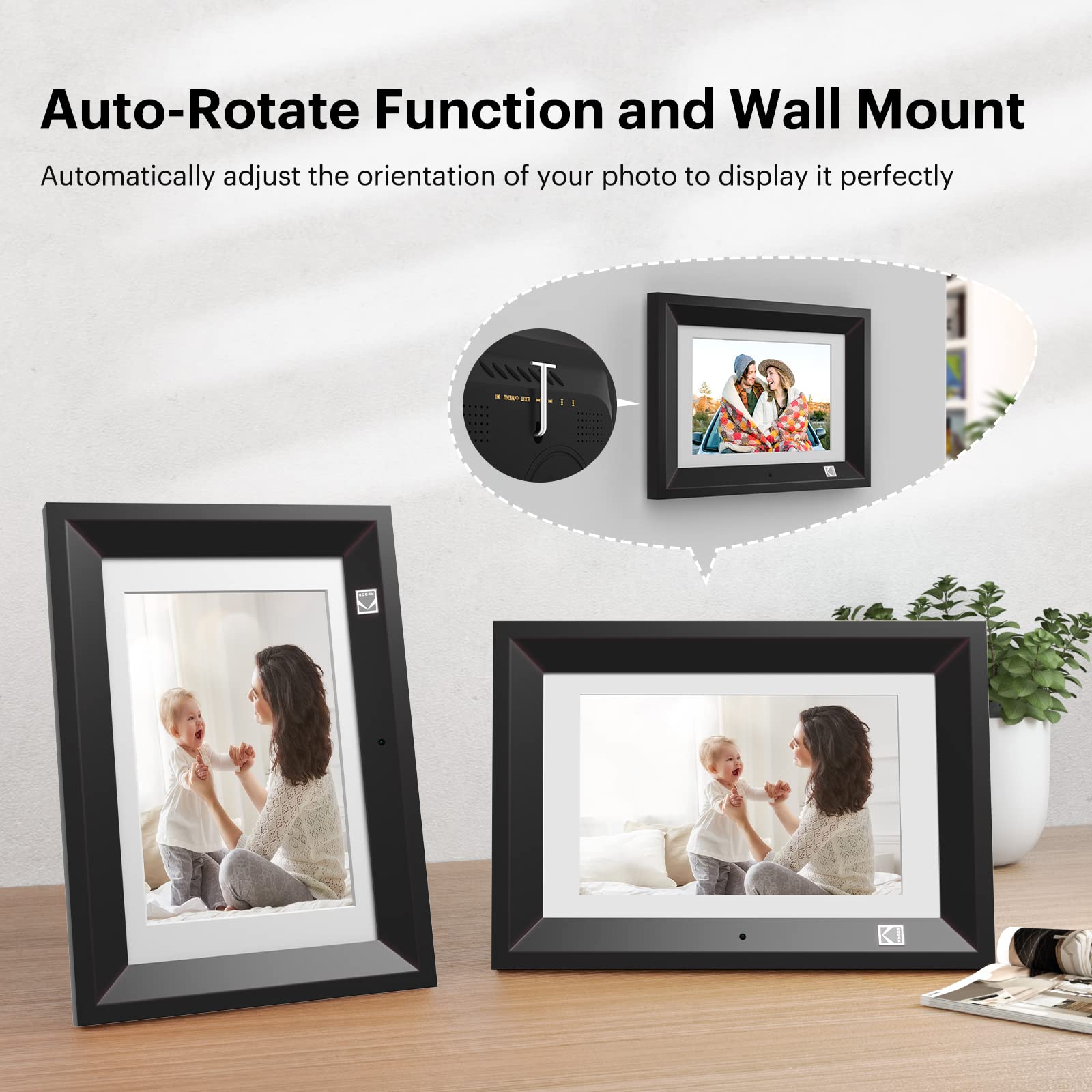Kodak 10.1 Inch Wood Digital Picture Frame With Remote Control, Ips Screen Hd Display, Auto Rotate, Wall Mountable, Programmable