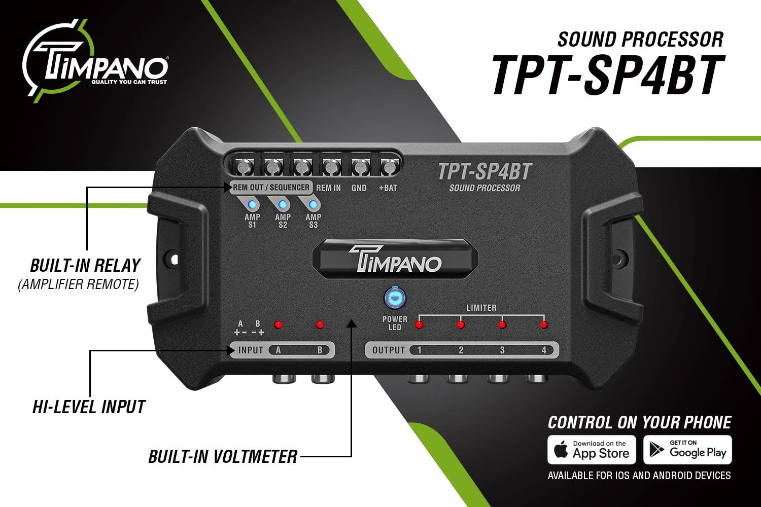Timpano Tpt Sp4Bt Bluetooth Dsp 4 Output Channel  Full Digital Signal Dsp Car Audio Processor   Built In Voltmeter And Remote Re