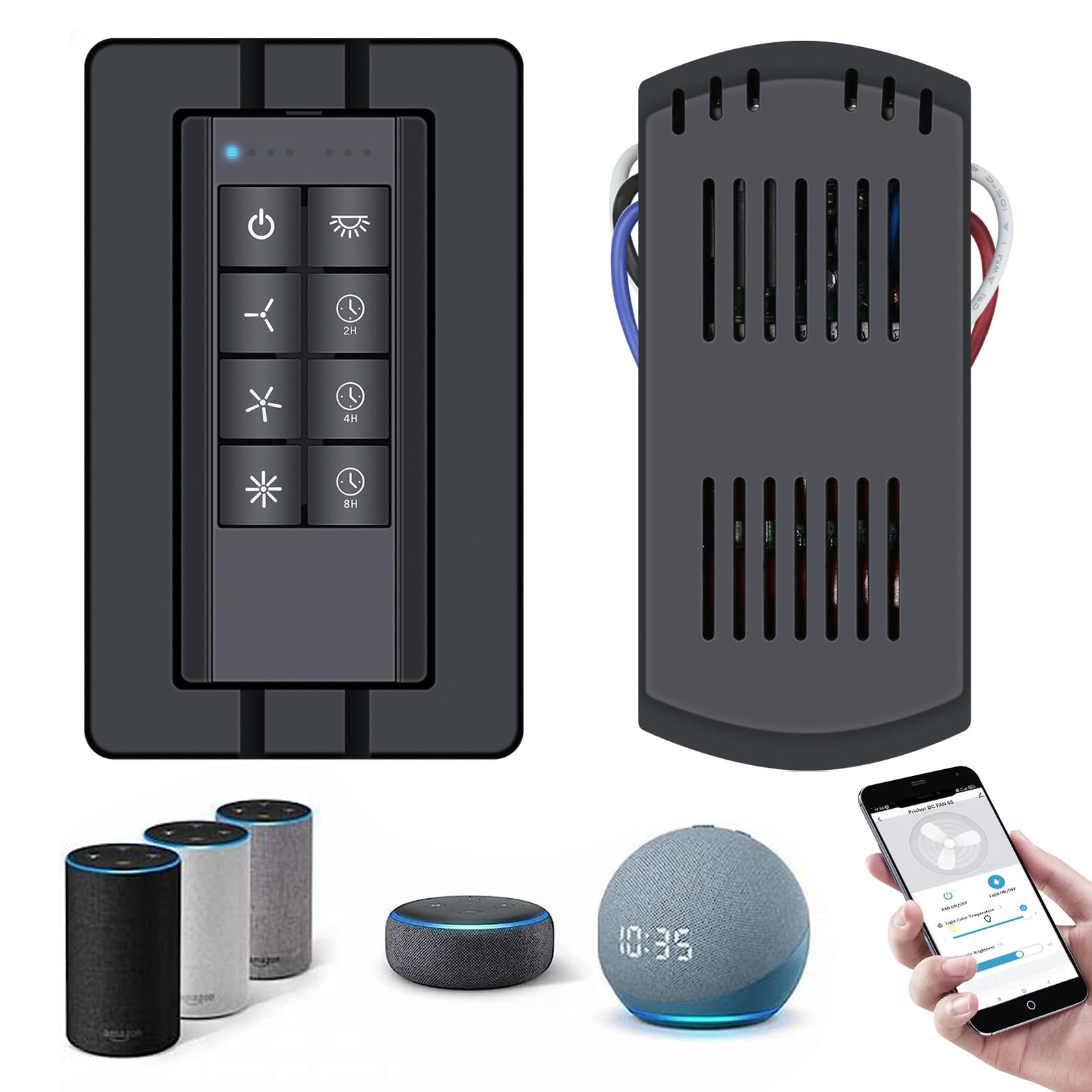 Universal Smart Wifi Ceiling Fan Remote Control Kit, 3 Speed Control With Dimmer, Compatible With Alexa, Google Assistant And Sm