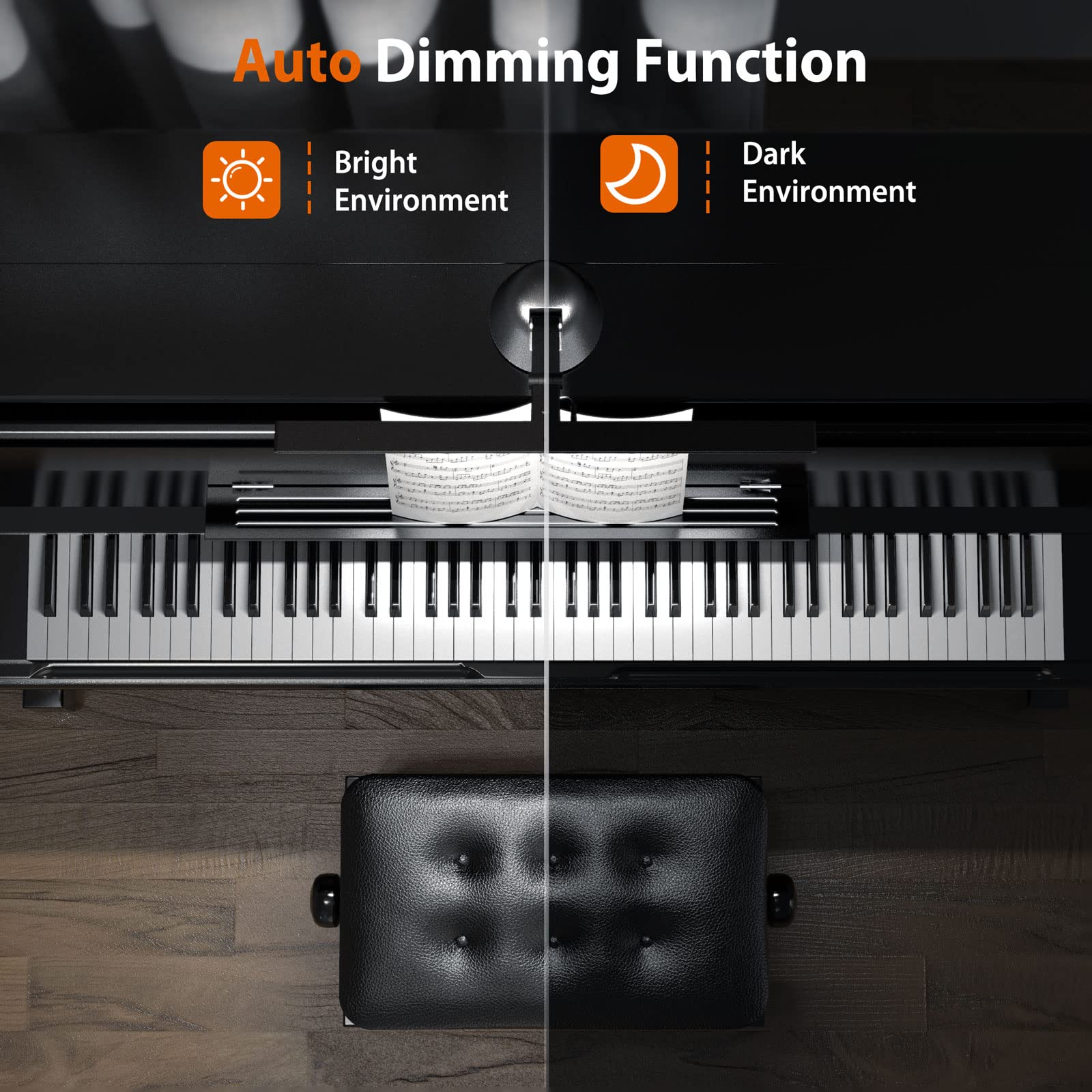 Quntis 55 Ultra Wide Illumination Piano Light, 12W Led Professional Eye Caring Piano Lamp With Auto-Dimming, Dimmable Modern R
