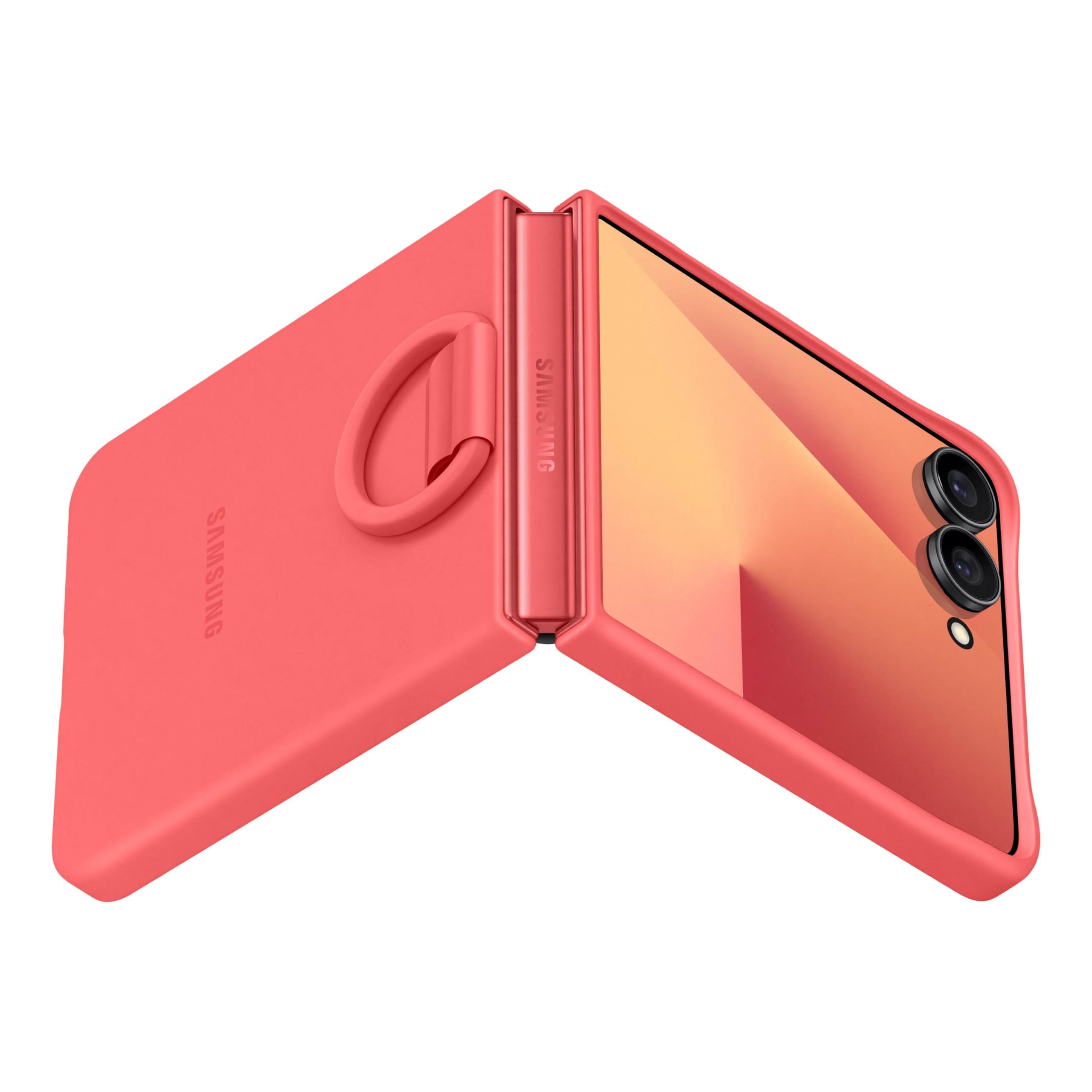 Samsung Galaxy Z Flip7 Official Ring Phone Case Silicone, Easy To Carry, Soft, Sleek, Us Version, Coral Red