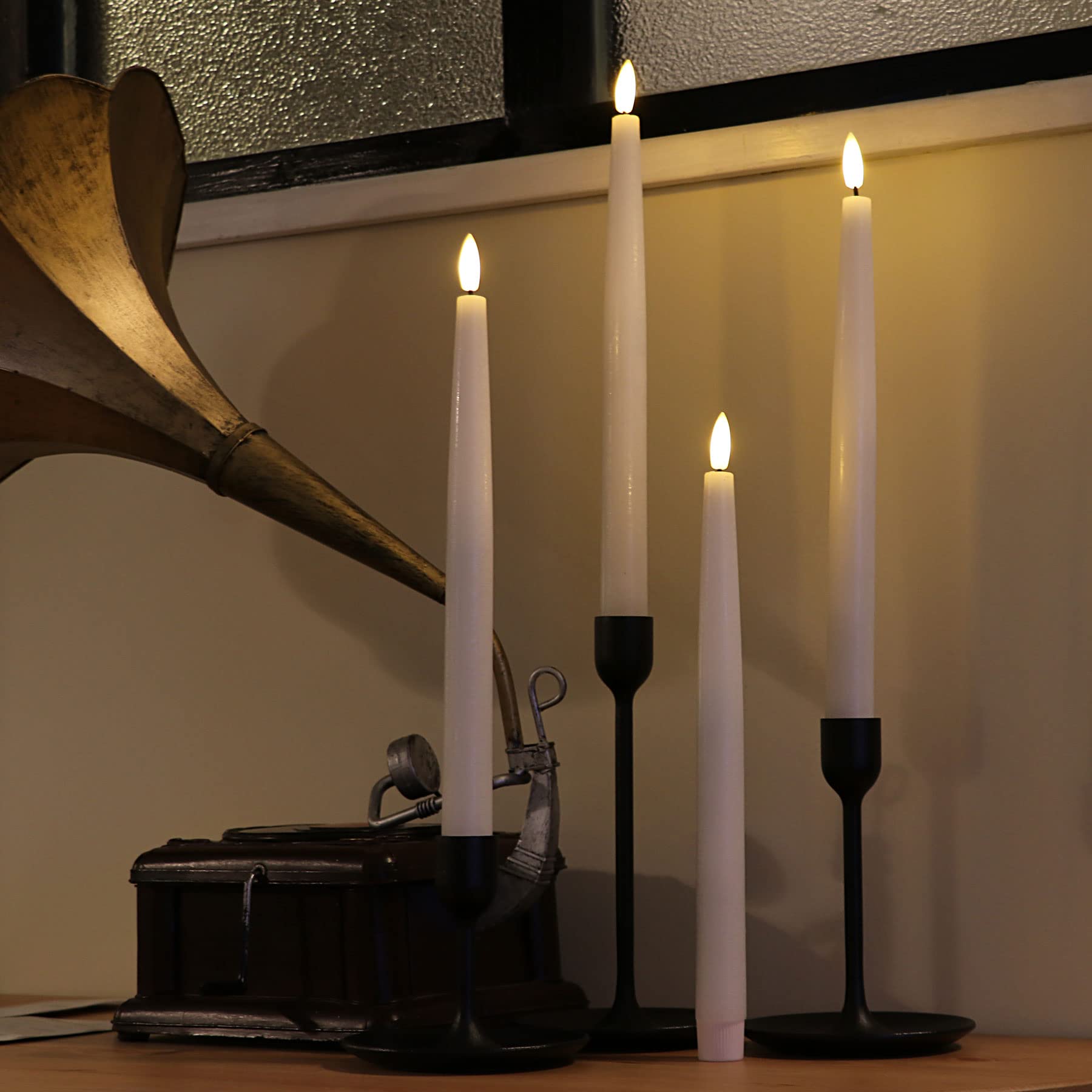 Rhytsing 11.4'' Flameless Taper Candles With Timer Function, Battery Operated Dinner Tall Candlestick Rustic Wax, Warm White Led