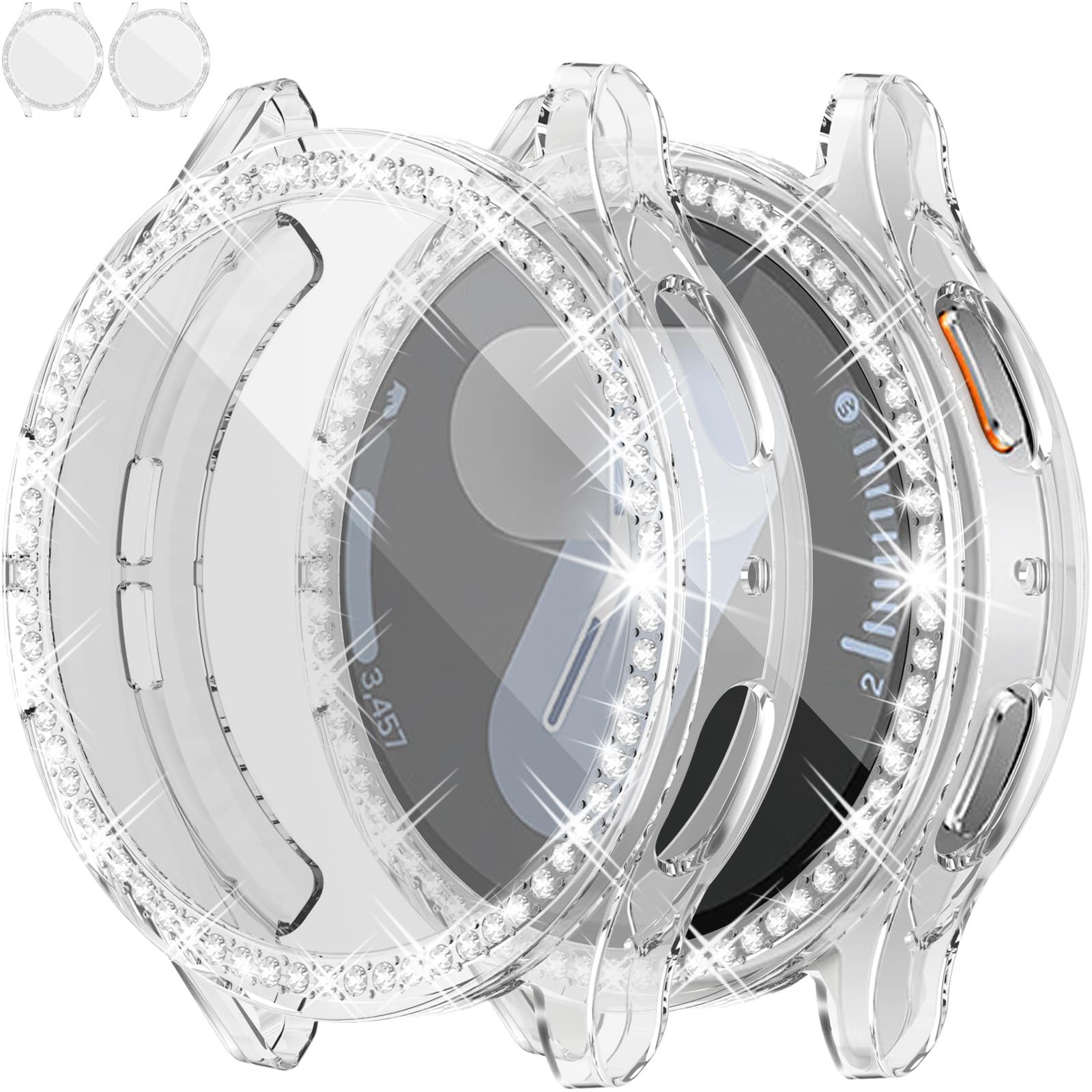 [2Pack] Richone Bling Case For Samsung Galaxy Watch 7 44Mm Screen Protector Clear Cases, Rhinestones Glitter Bumper Soft Face Co
