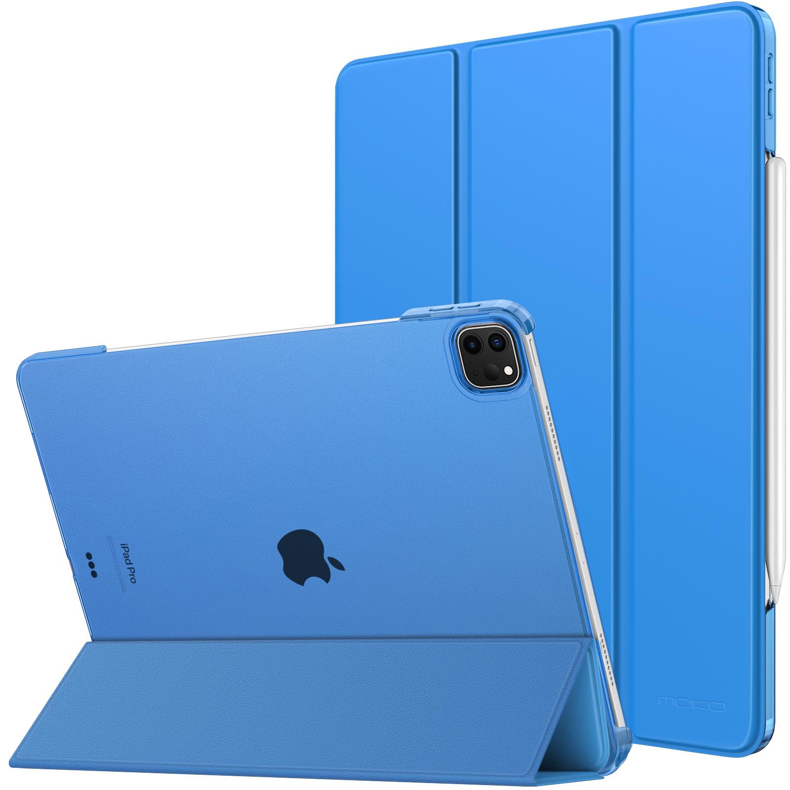 MoKo for iPad Air 13 Inch M2 Case 2024/ iPad Pro 12.9 Case (6th/5th Gen 2022/2021), Slim Smart Shell Translucent Frosted Hard PC Back Cover, Support Touch ID & Pencil Pro/2nd/USB C, Blue Wave