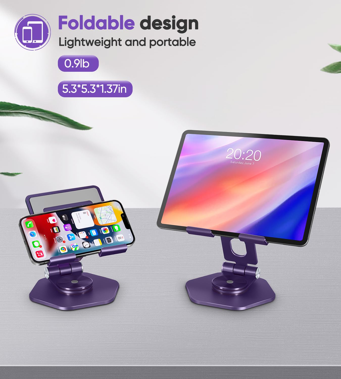 Sojuner Tablet Stand Holder For Desk, Swivel Ipad Stand With 360 Rotating Base, Aluminum Foldable Desktop Stand Holder Compatibl