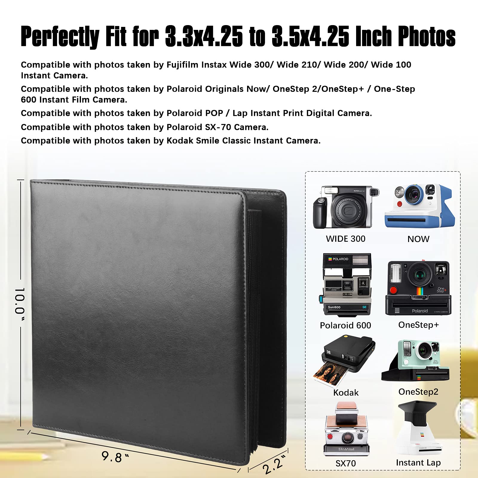192 Pockets Photo Album For Fujifilm Instax Wide 300 Camera, Polaroid 600 I Type Film Album, Extra Large Picture Albums For Polaroid Now Onestep2 Onestep+ Instant Camera, Pop Lab Print Camera (Black)