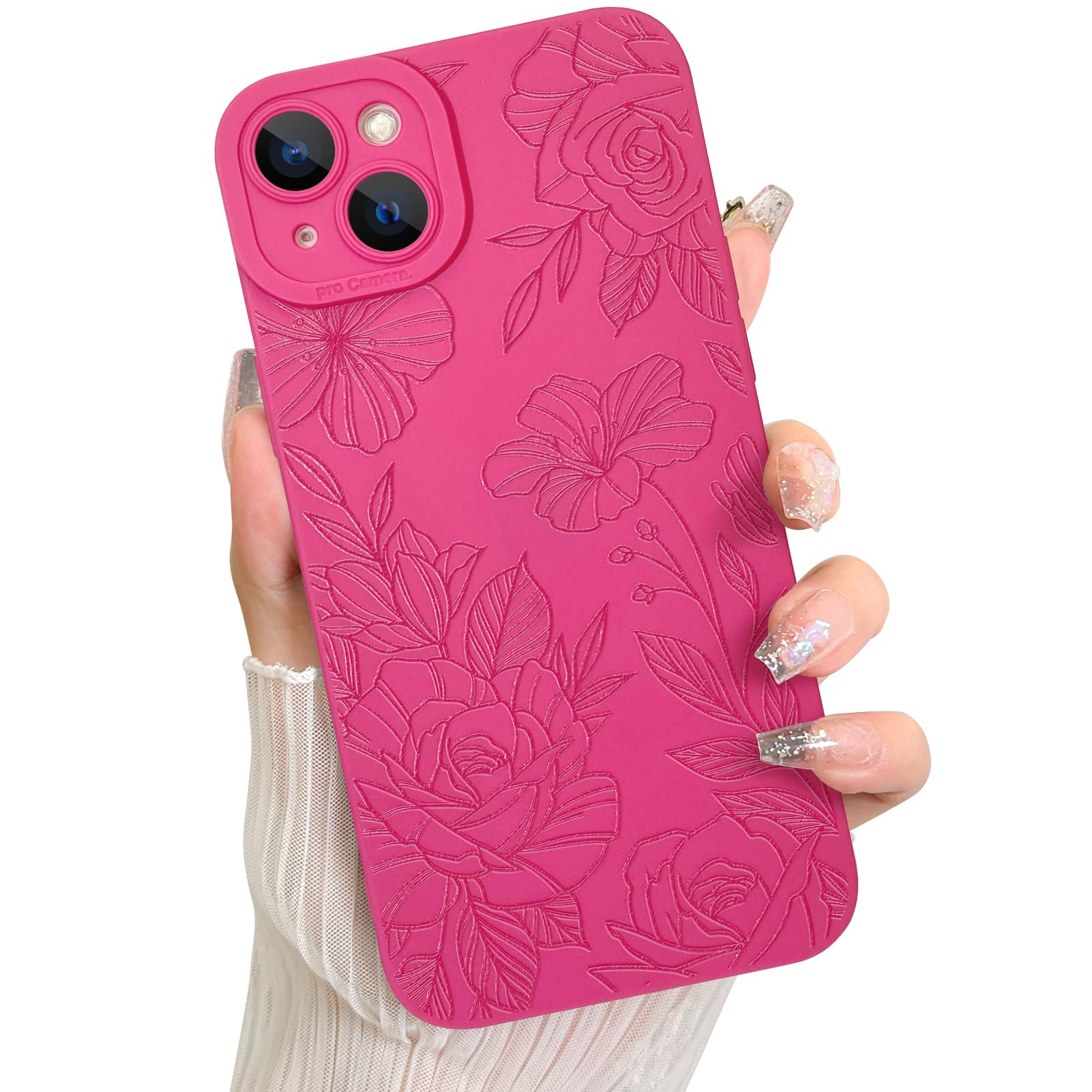 Lsl Case For Iphone 14 Hot Pink Floral Flower Pattern Print Case Soft Tpu Full Camera Lens Anti Drop Anti Scratch Shockproof Pro
