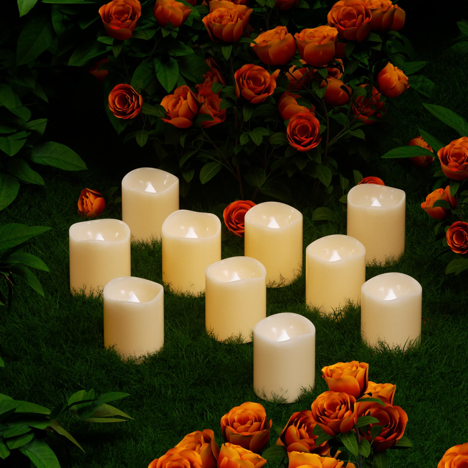 Dromance Flameless Flickering Led Votive Candles Remote And Timer, Battery Operated Tealights Battery Included, Amber Yellow Lig