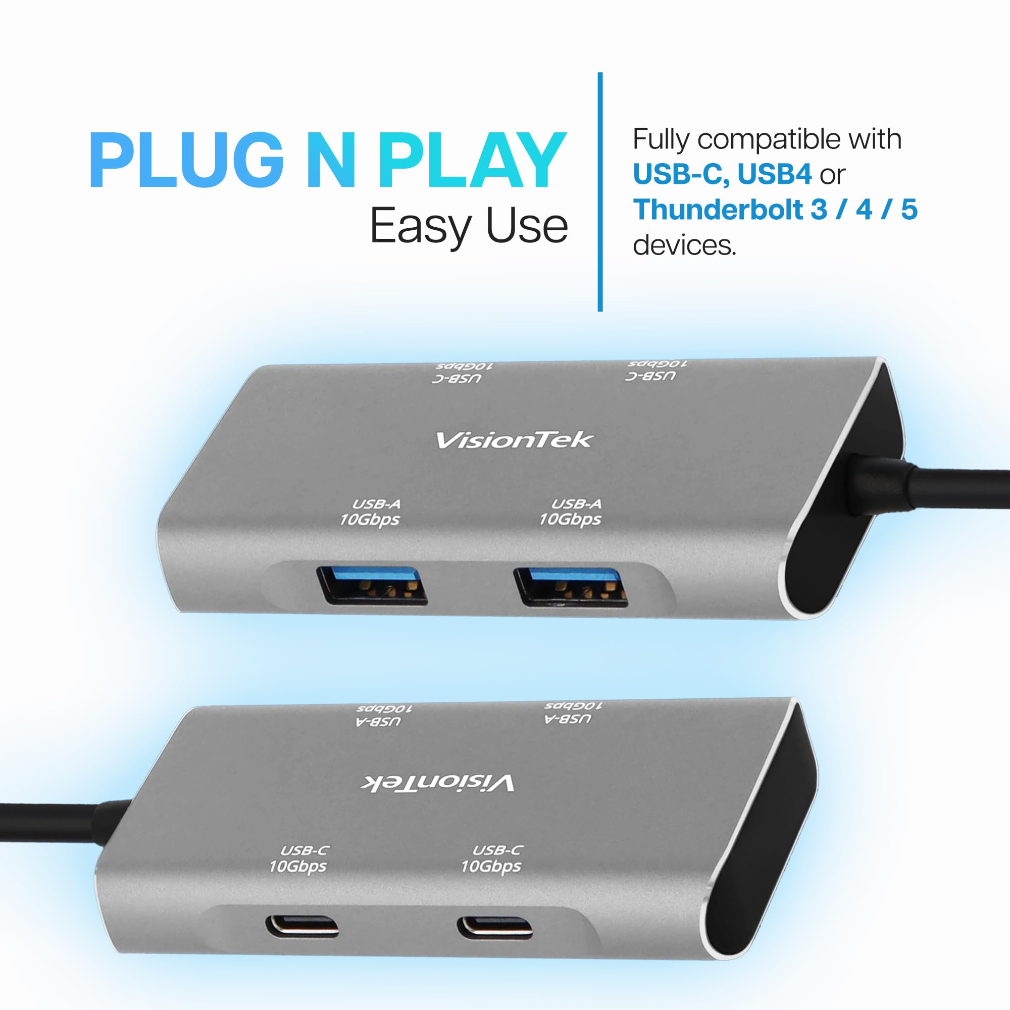 Visiontek Usb-C Hub 4-In-1 Adapter - 2X Usb-C, 2X Usb-A Ports, 10Gbps High-Speed Data, Compact Usb-C Dongle For Macbook, Windows