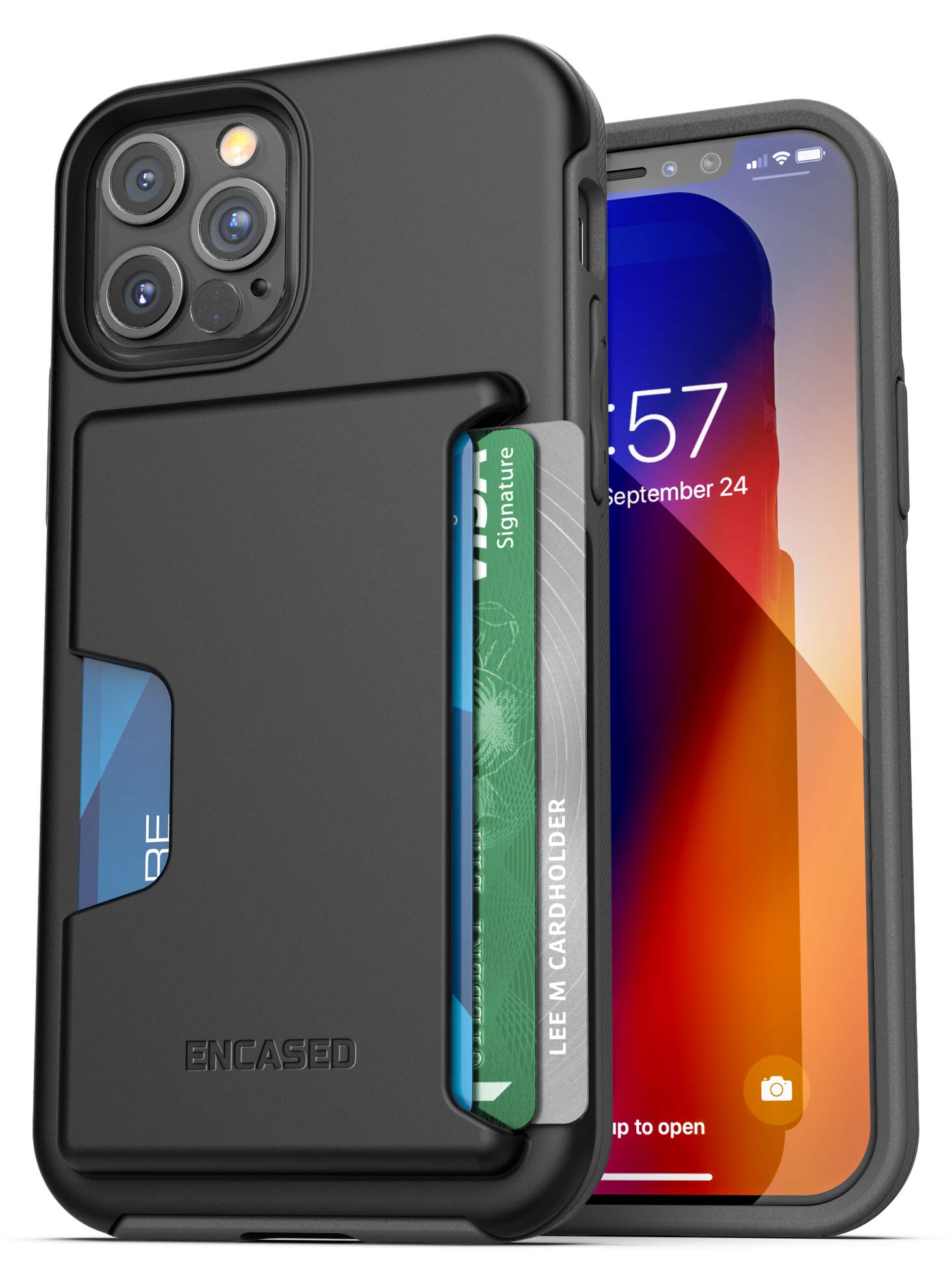 ENCASED Protective iPhone 12 Pro Max Wallet Case with Card Holder (Black)