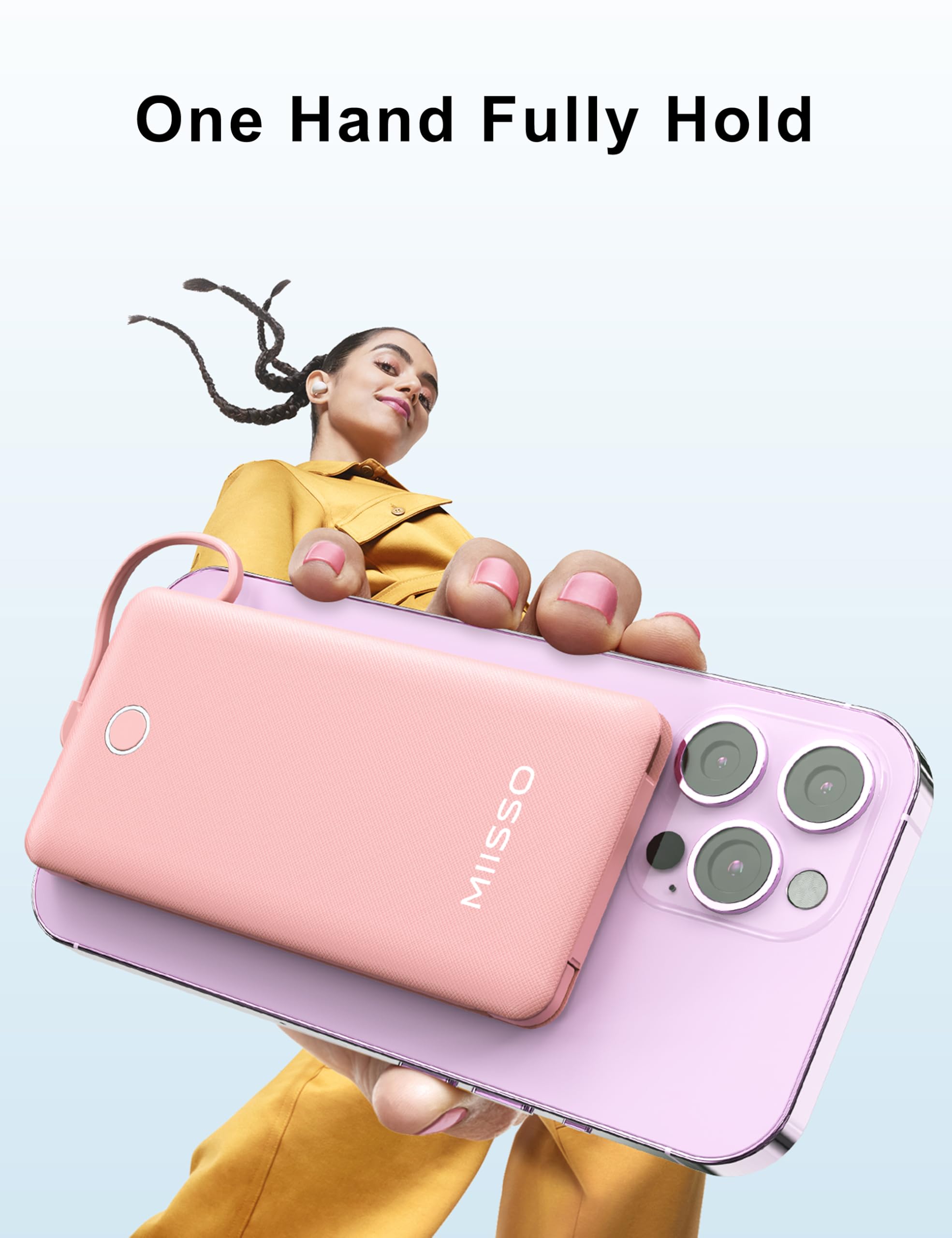 Miisso 10000Mah Slim Portable Charger With Built In Cable, Power Bank Travel Charger External Battery Pack For Phone, 4 Output U