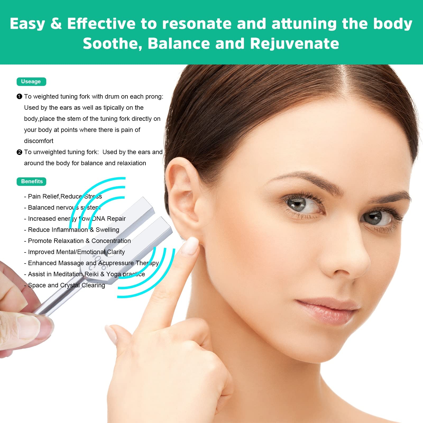 4Pcs Tuning Fork Medical Sound Healing Set(128Hz, Om 136.1Hz, Mi 528Hz, 4096Hz), Tuning Fork Chakra Solfeggio Meditation Biofiel