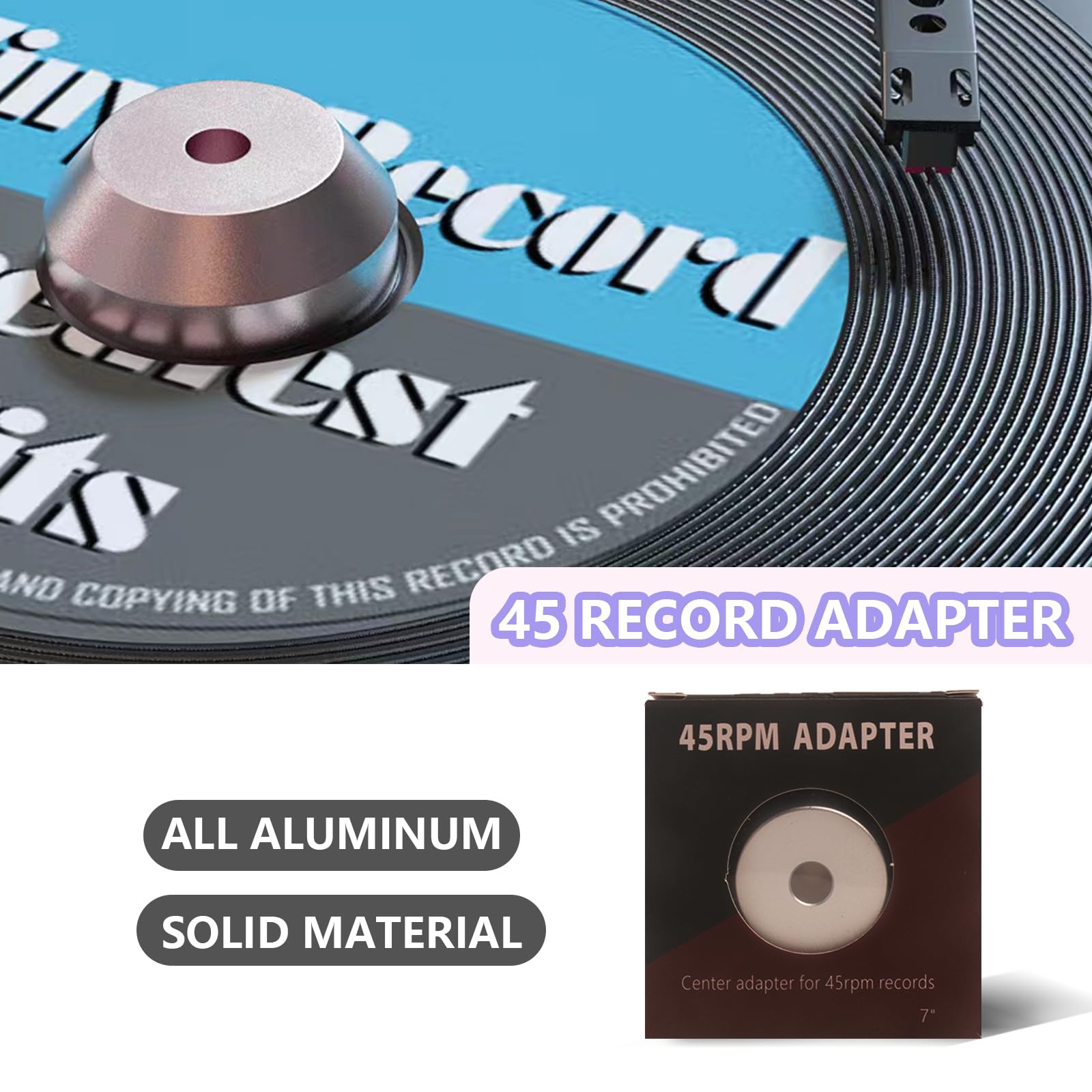 45 Record Adapter For Turntable 45 Rpm Record Player For 7 Inch Vinyl Record Players Turntables Accessories Solid Aluminum Dome