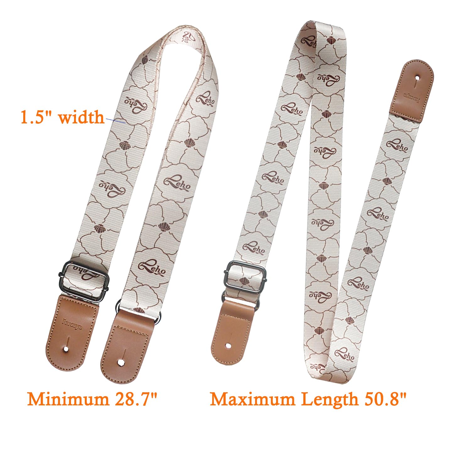Farcaya Ukulele Strap Hawaiian Style Soprano Concert Tenor Baritone Uke Music Instrument Accessories Neck Tie Lock Button (Beige