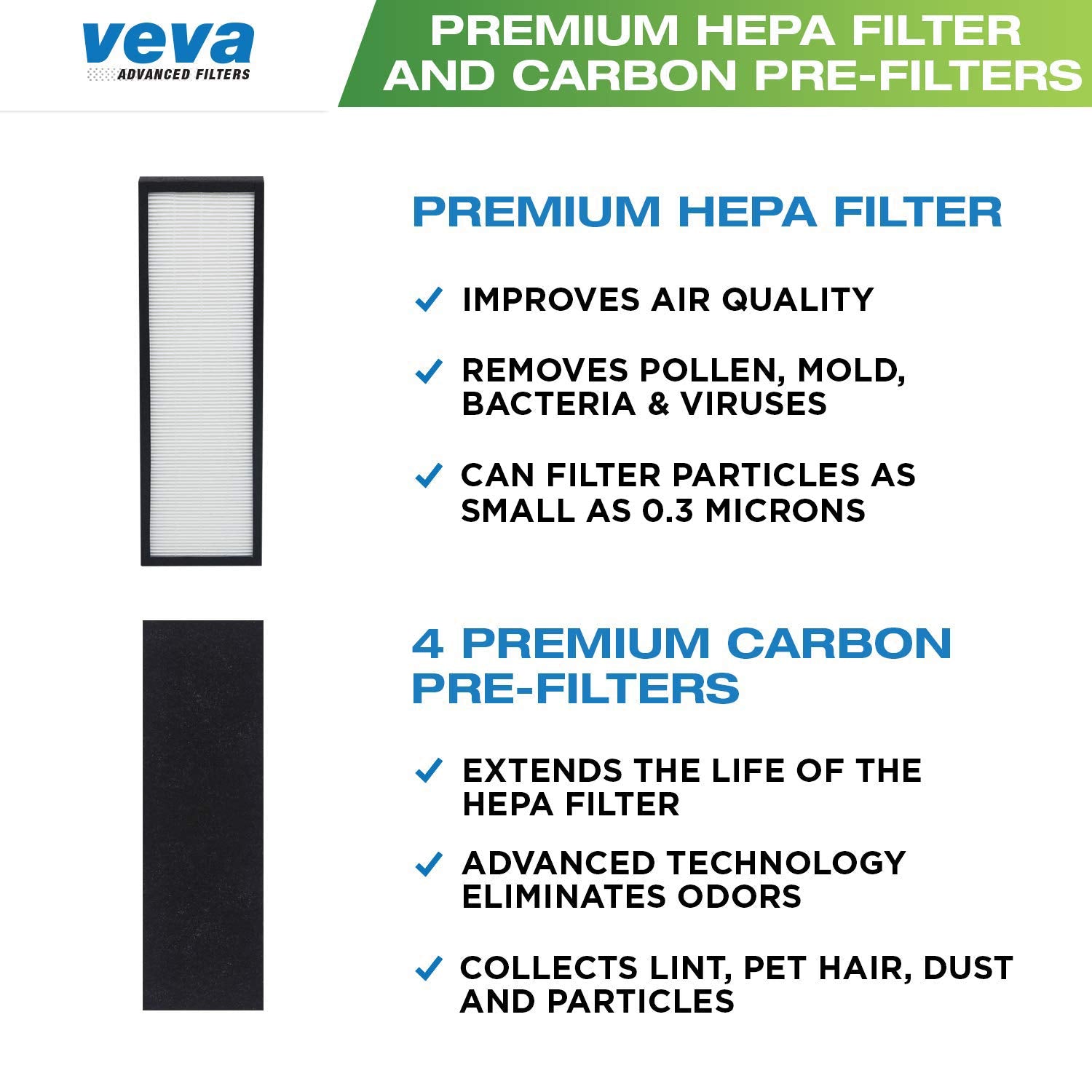 Veva Premium Hepa Replacement Filter 1 Hepa / 4 Activated Carbon Pre Filters Compatible With Germ Guardian Filter B Air Purifier