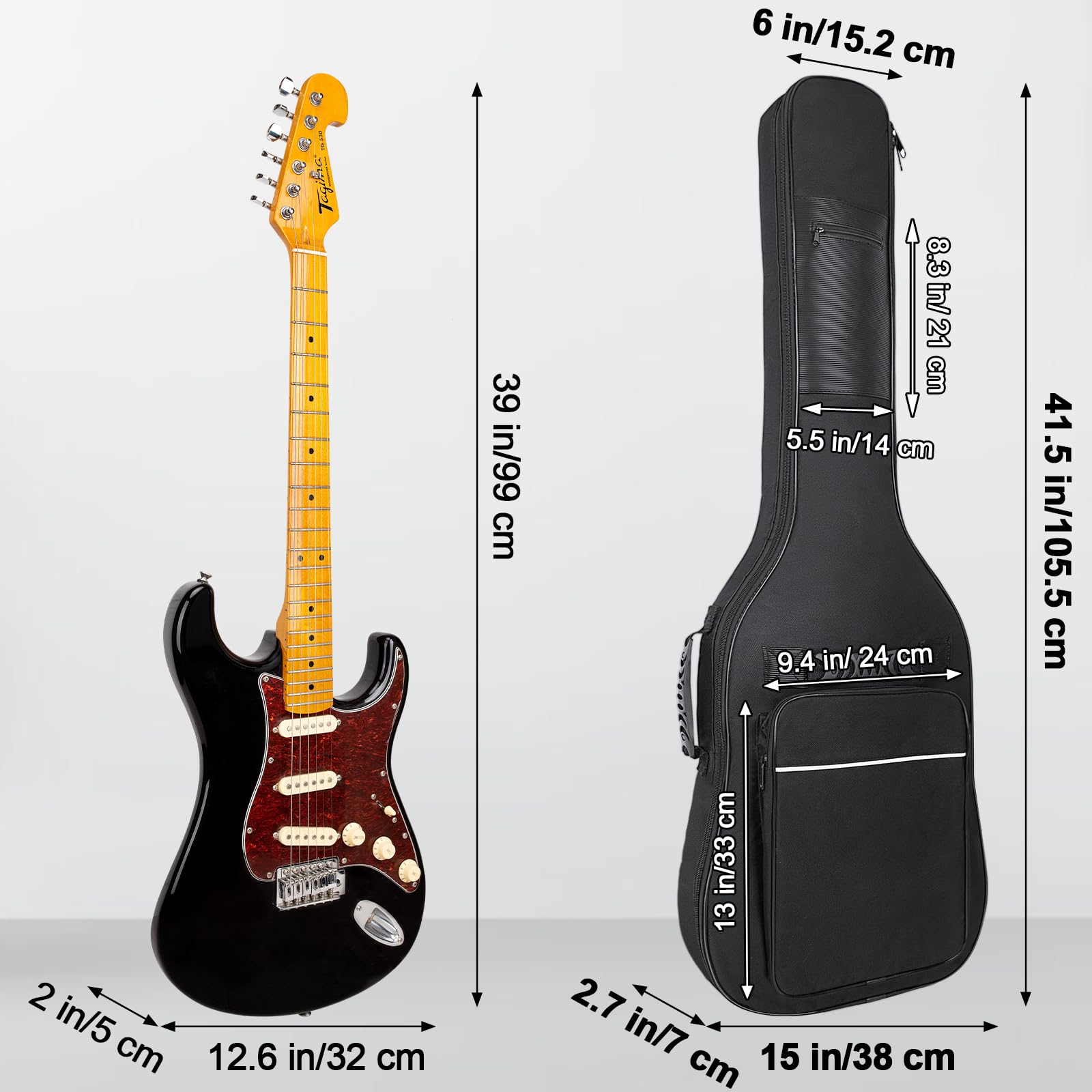 Letsrock Electric Guitar Gig Bag, Electric Guitar Gig Bag 0.35 Inch Thick Padding Backpack Soft Electric Guitar Bag Dual Adjusta