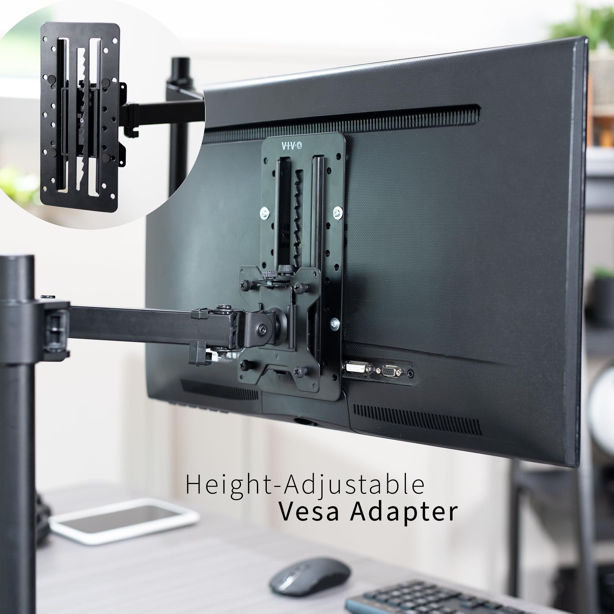 VIVO Height Adjustable VESA Adapter Stand for Individual Monitors up to 27 Inches Black