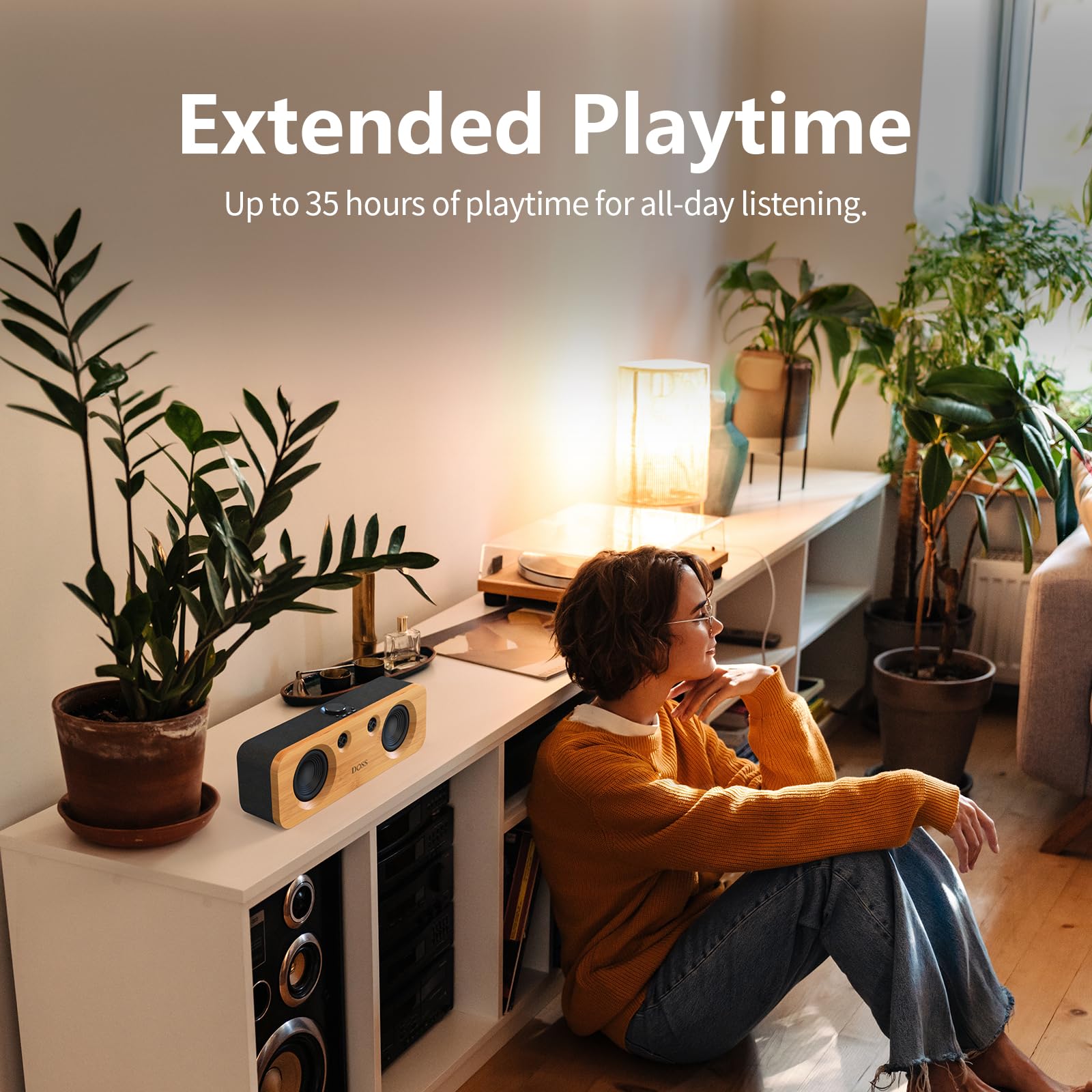 Doss Soundbox H200 50W Home Bluetooth Speaker With Dual 3.5 Inch Woofers, Two 1 Inch Tweeters, 35H Playtime, Tws, Sustainable Materials, Bt 5.3, Wireless For Record Player/Computer/Tv Black