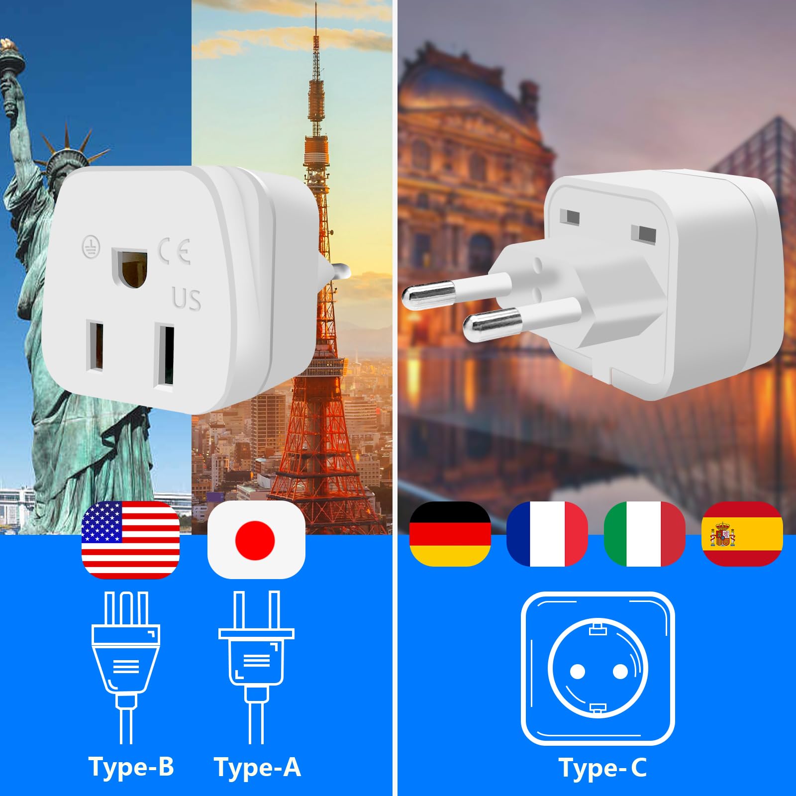 European Travel Plug Adapter, Type C Adapter, 2 Pack Us To Europe Plug Adapter, Adapter For Europe Plug, European Plug Adapter,