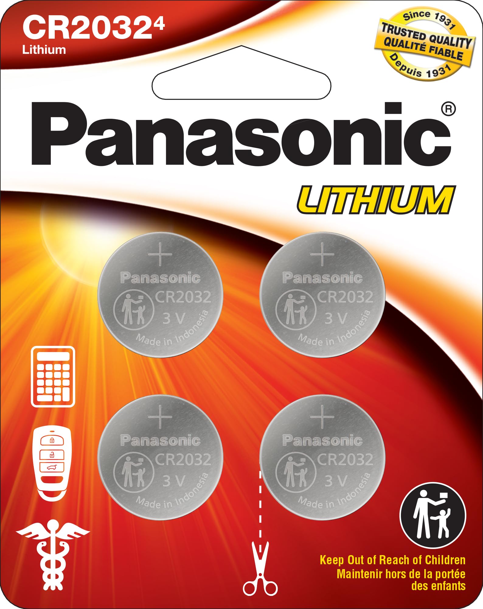 Panasonic Cr2032 3.0 Volt Long Lasting Lithium Coin Cell Batteries In Child Resistant, Standards Based Packaging, 4 Battery Pack