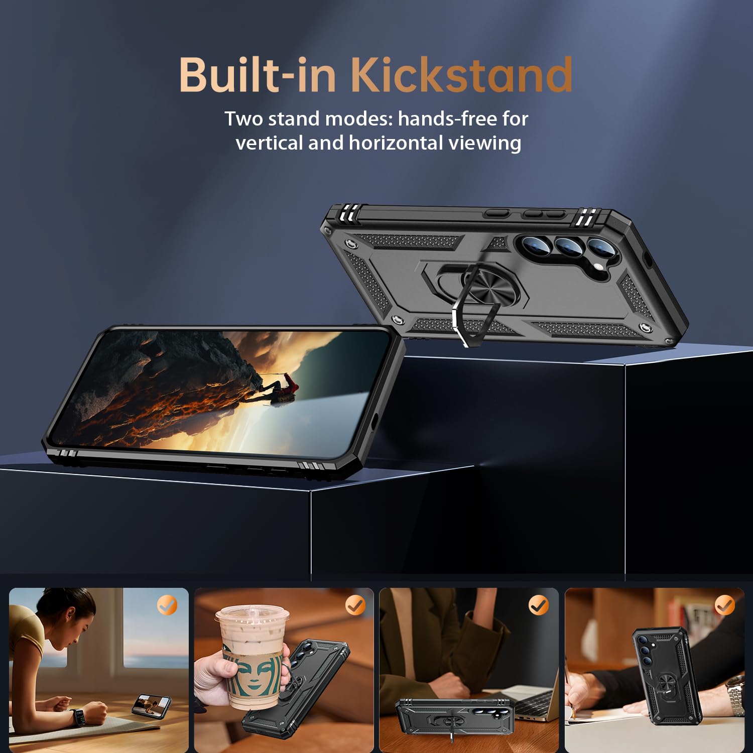 Ikazz For Galaxy S24 Case,Military Grade Shockproof Heavy Duty Protective Phone Cover Pass 16Ft Drop Test With Magnetic Kickstan