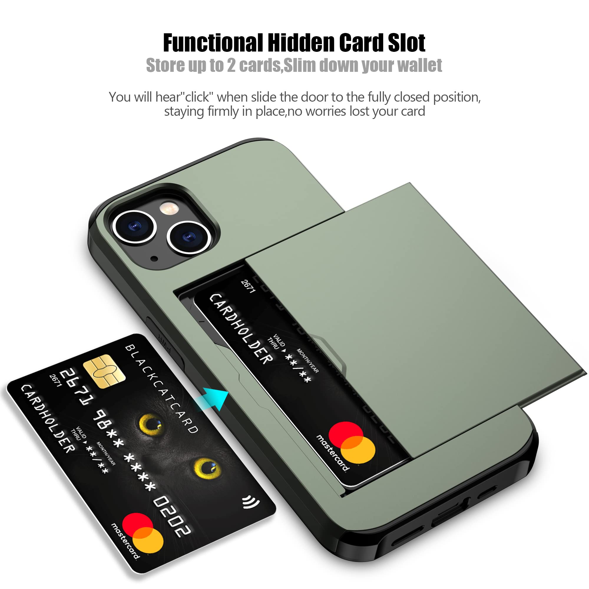 Nvollnoe Compatible With Iphone 15 Case With Card Holder Heavy Duty Protective Dual Layer Shockproof Hidden Card Slot Slim Walle