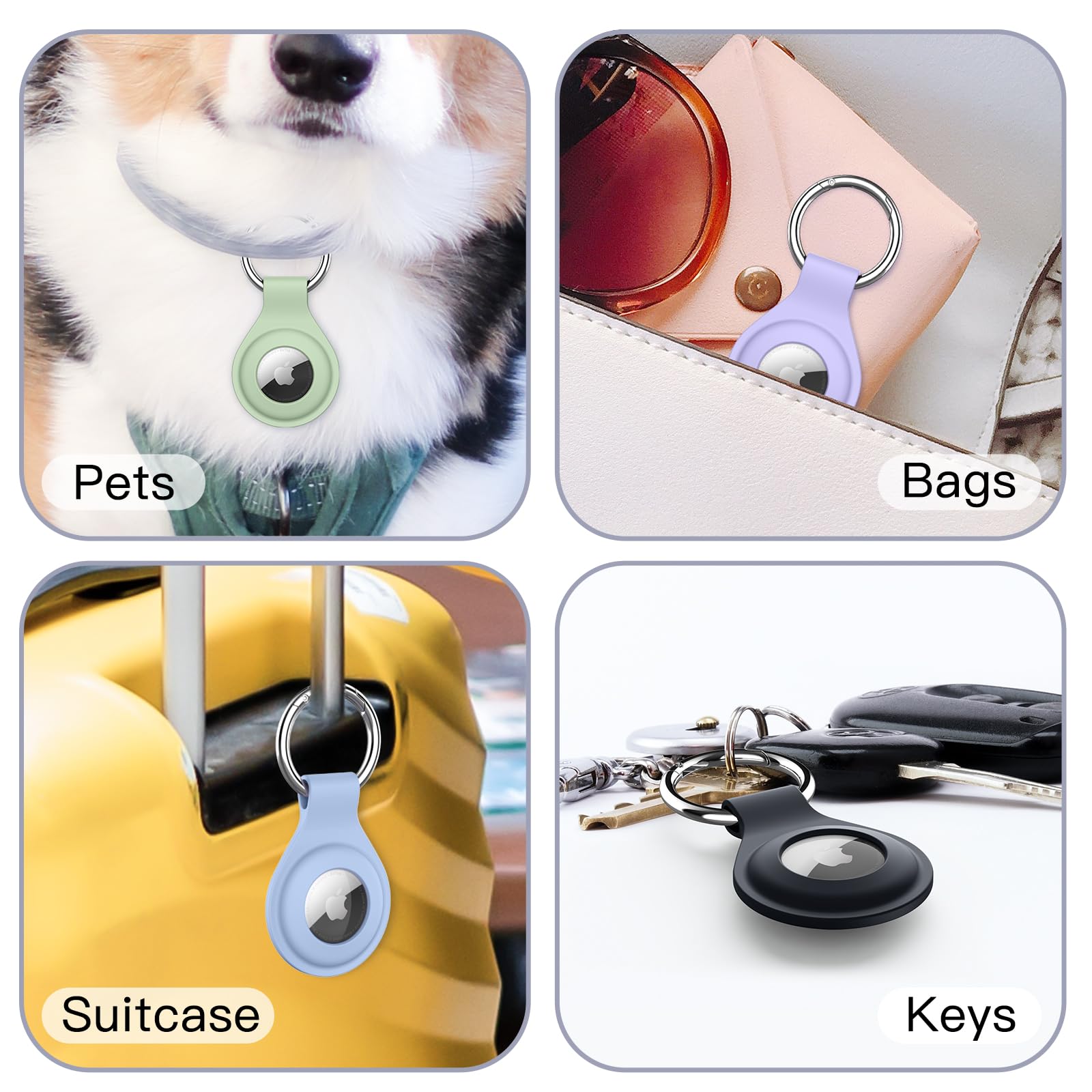 Jetech Silicone Case For Airtag 2021 With Keychain, Protective Air Tag Holder, Portable Keyring Cover, Easy Installation, 4-Pack