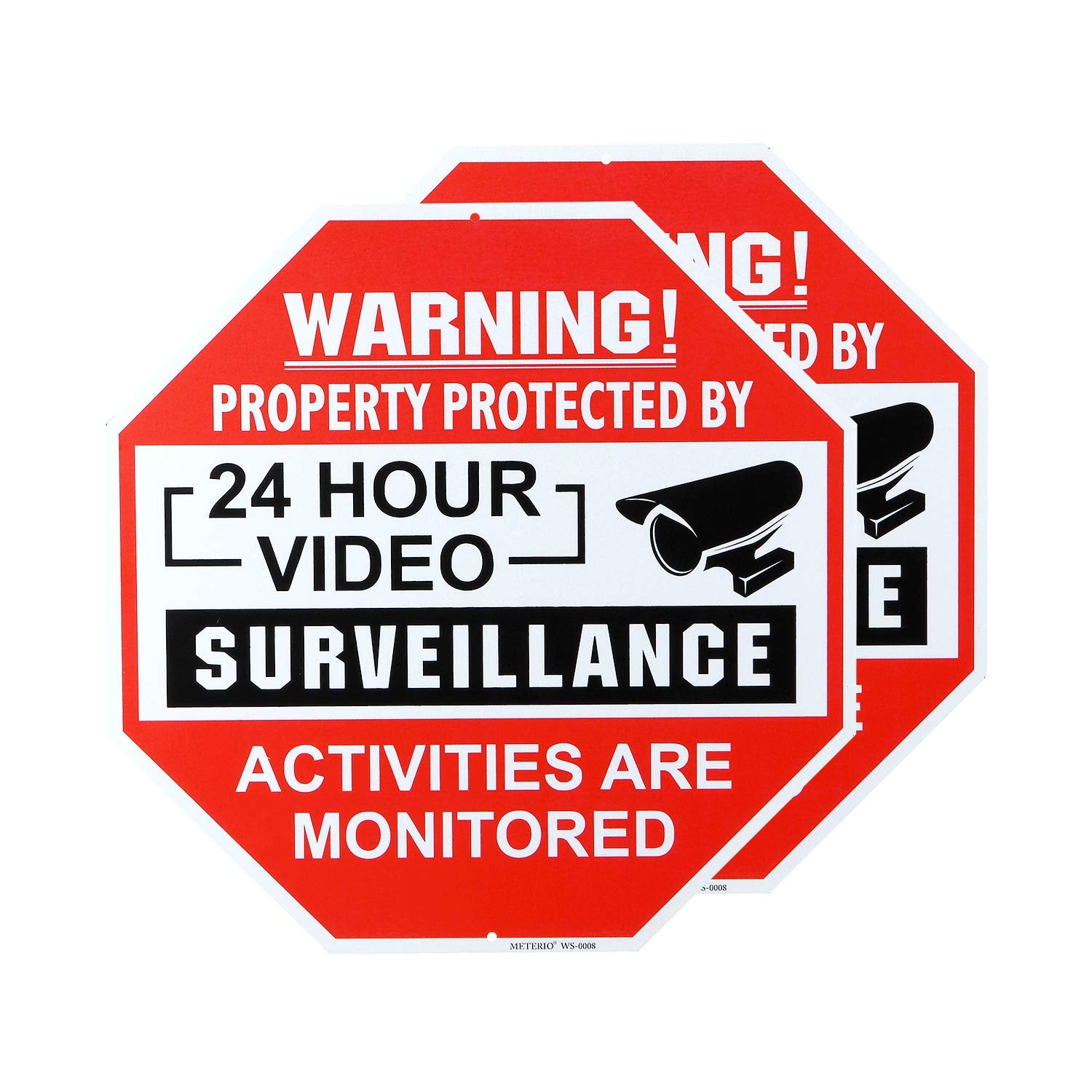 Meterio Video Surveillance Sign 2 Pack, Aluminum No Trespassing Metal Reflective Warning Sign, Uv Protected And Waterproof, Indo
