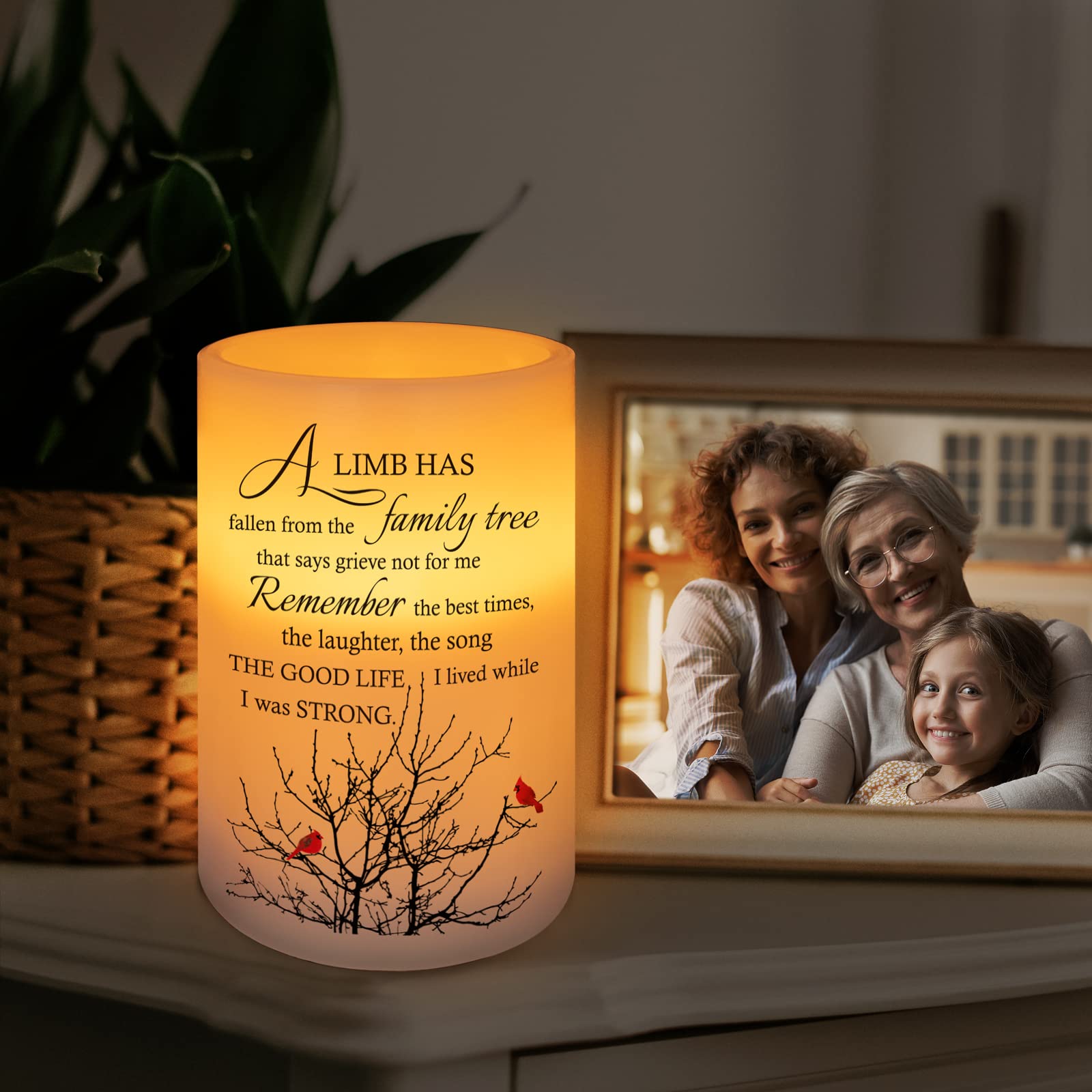Hn Haiinaa Sympathy Candle   Custom Memorial Gift, Realistic Wax, Printed Poetic Words And Lilies, Battery Operated, 6H Timer, S