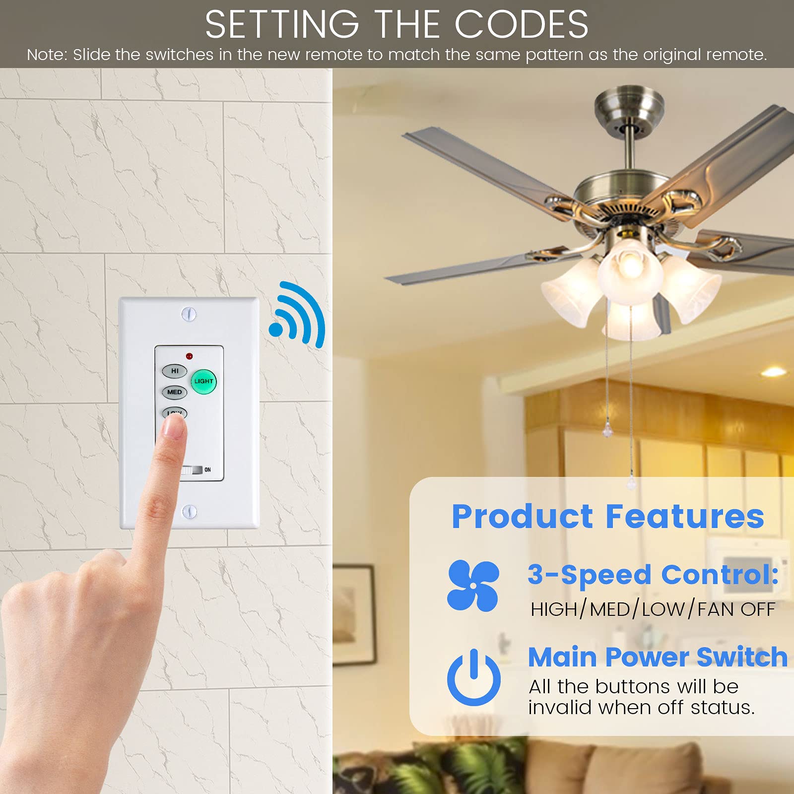 Eogifee Universal Uc9050T Small Size Ceiling Fan Remote Control Kits With Adjustable Speed And Light Replacement Of Hampton Bay