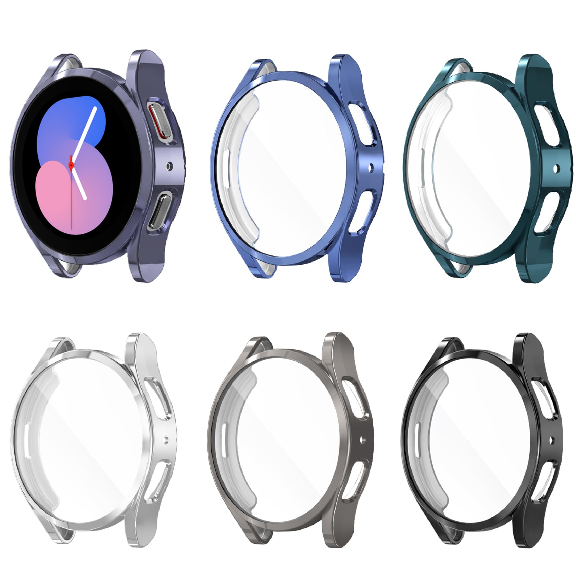 6 Pack Case Compatible With Samsung Galaxy Watch 5 4 Screen Protector 40Mm, Yuvike Tpu Soft Cover Full Protection With Build In