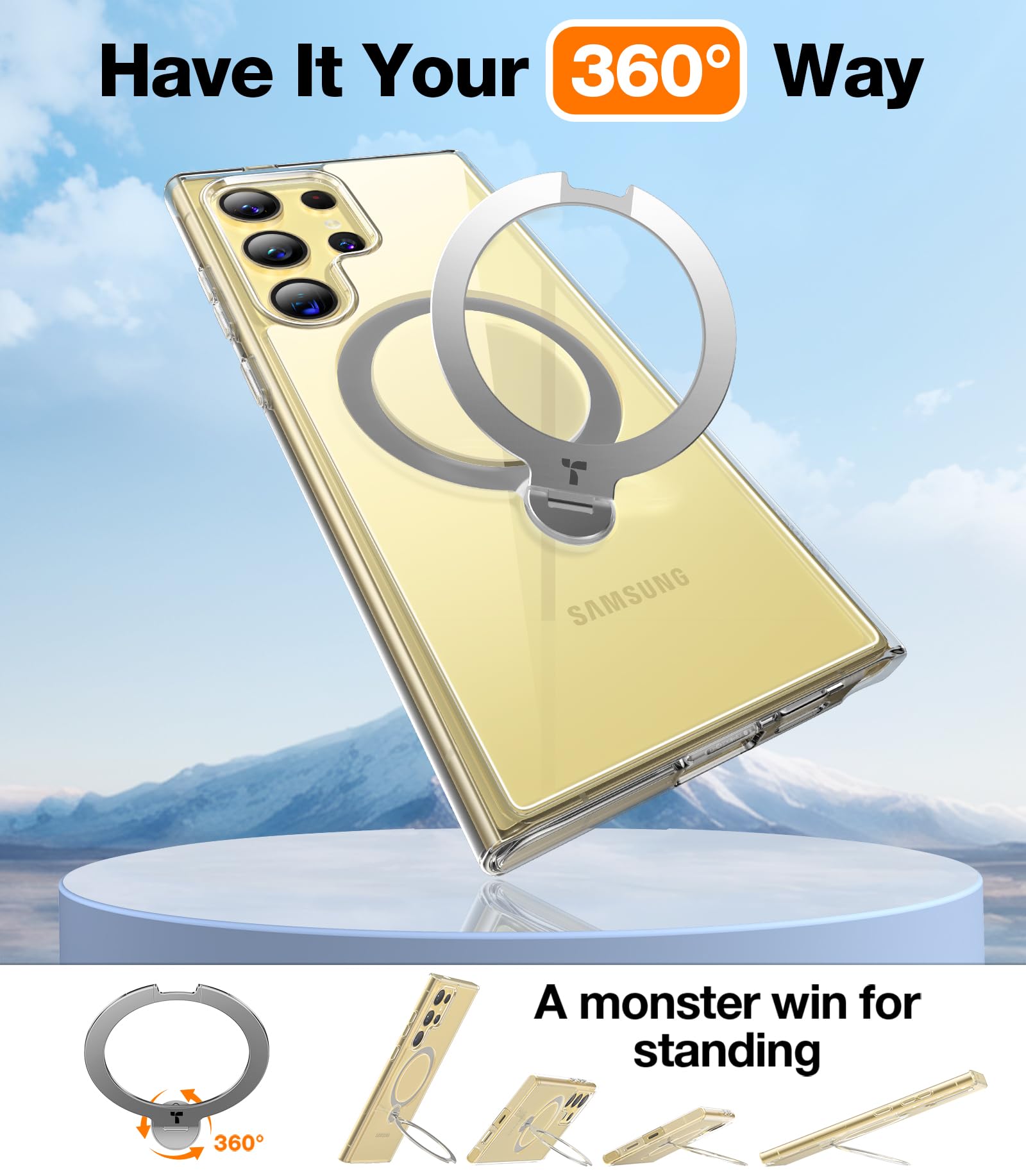 Torras 360 Spin Magnetic Stand For Samsung Galaxy S24 Ultra Case, Fit For Magsafe, Hard Pc S24 Ultra Phone Case With Kickstand &