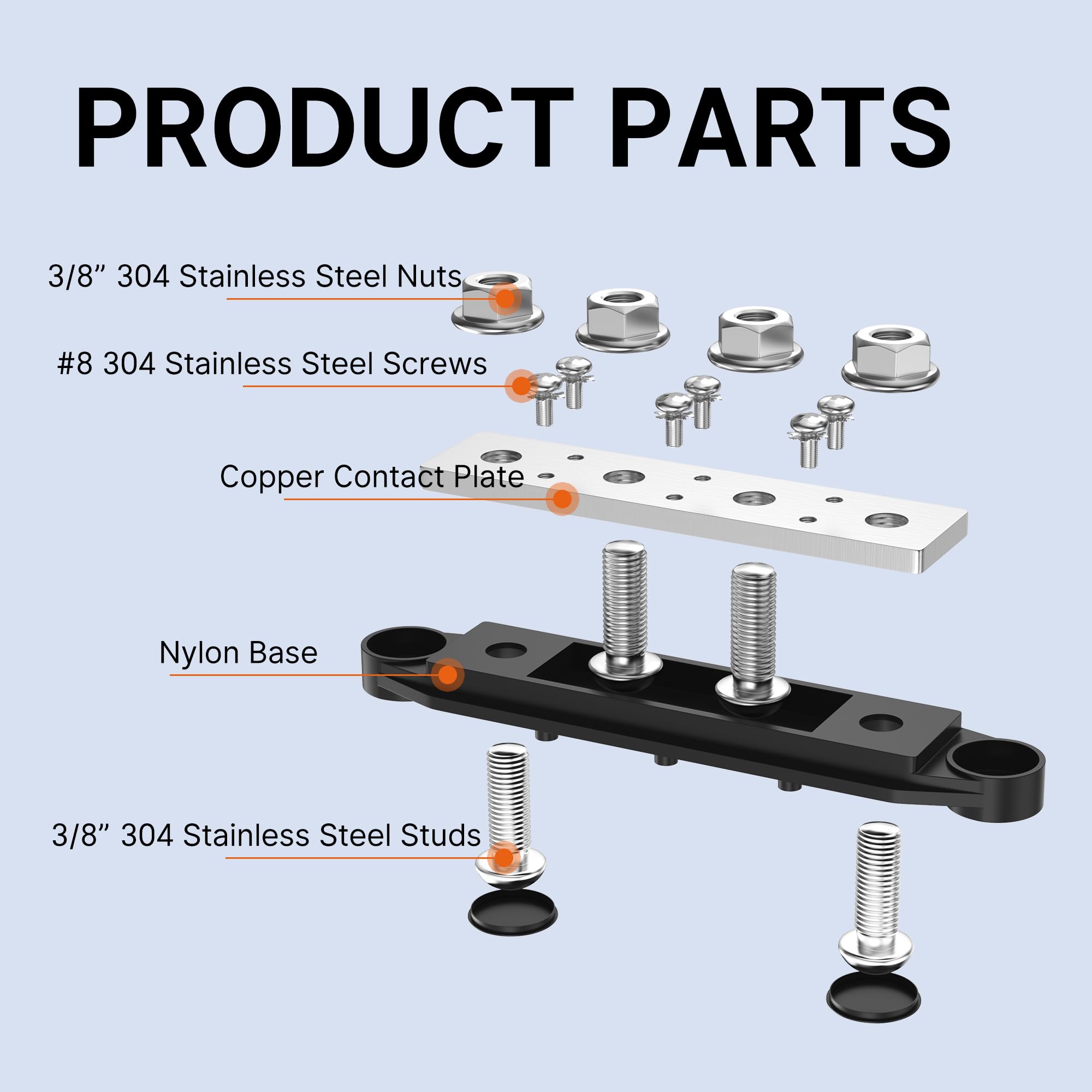 Rvboatpat Upgrade 250A 12V Bus Bar Battery Power Distribution Block Car Audio 12 Volt Dc Busbar 4 X 3/8'' Posts 6 X #8 Screws Fo