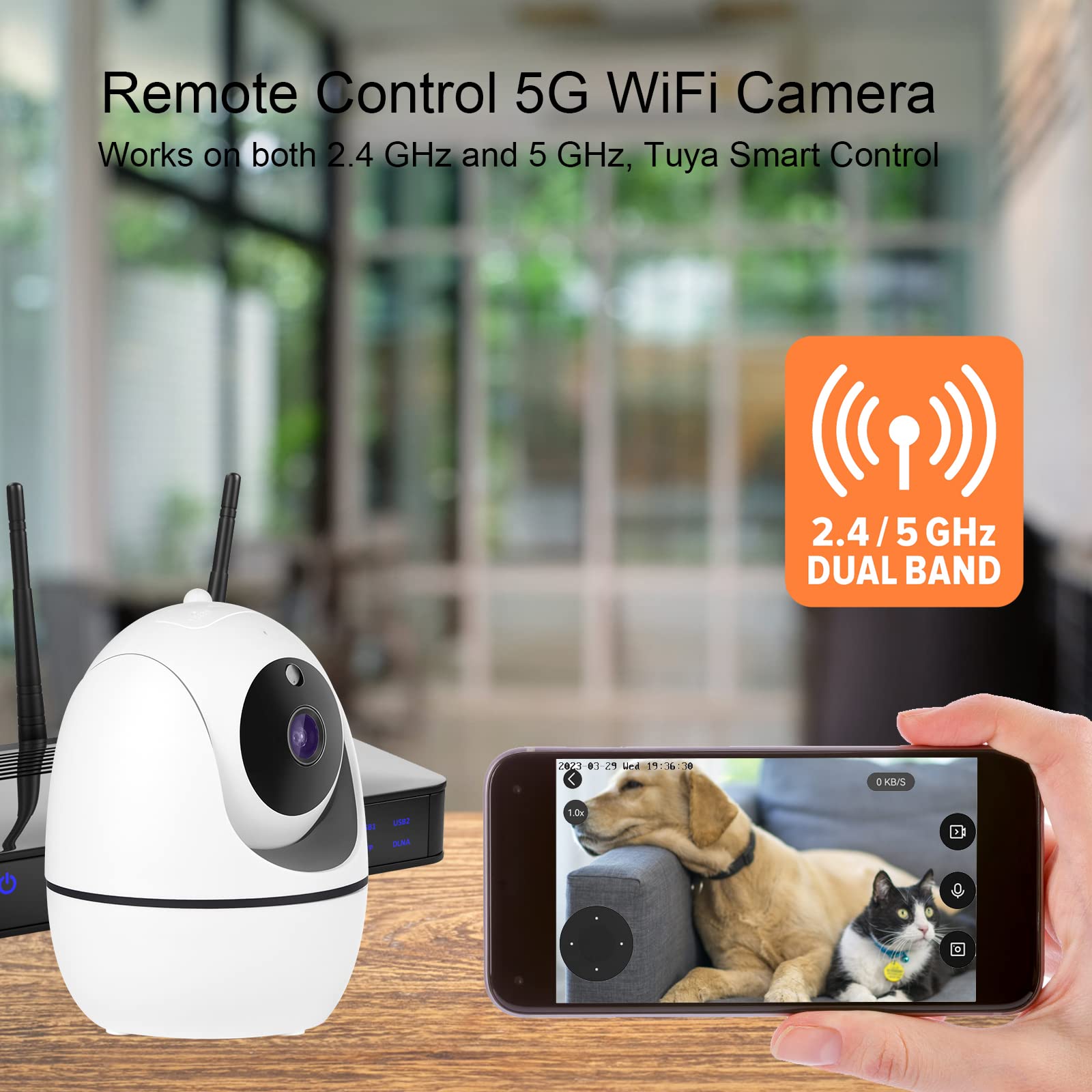 Krumano Indoor Security Camera, 5Mp Super Hd 5Ghz Wifi Camera For Home Security, Pan/Tilt Wireless Pet Dog Baby Camera With Phon