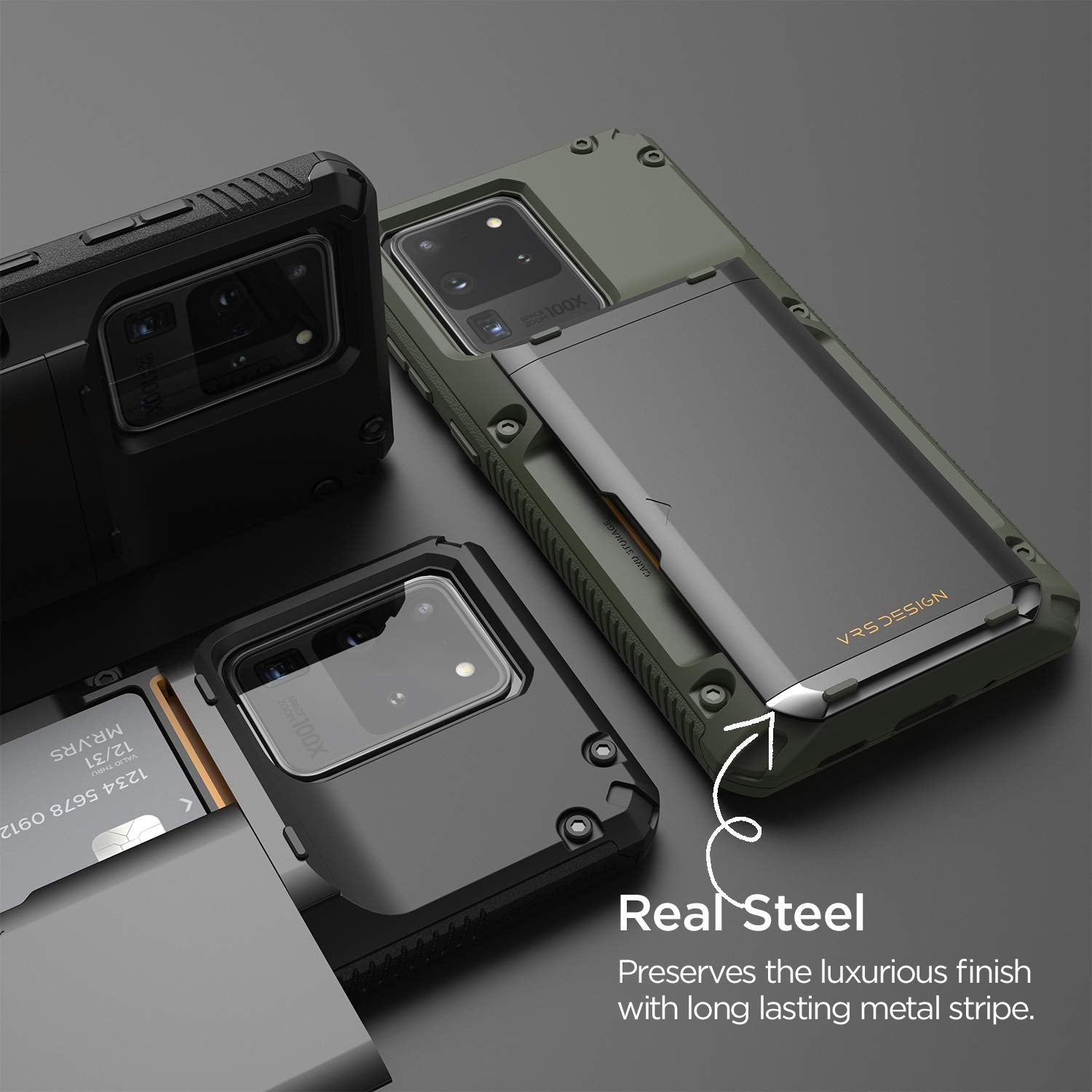 Vrs Design Damda Glide Pro Phone Case For Galaxy S20 Ultra, With [4 Cards] [Semi Auto] Premium Sturdy Credit Card Slot Wallet Fo