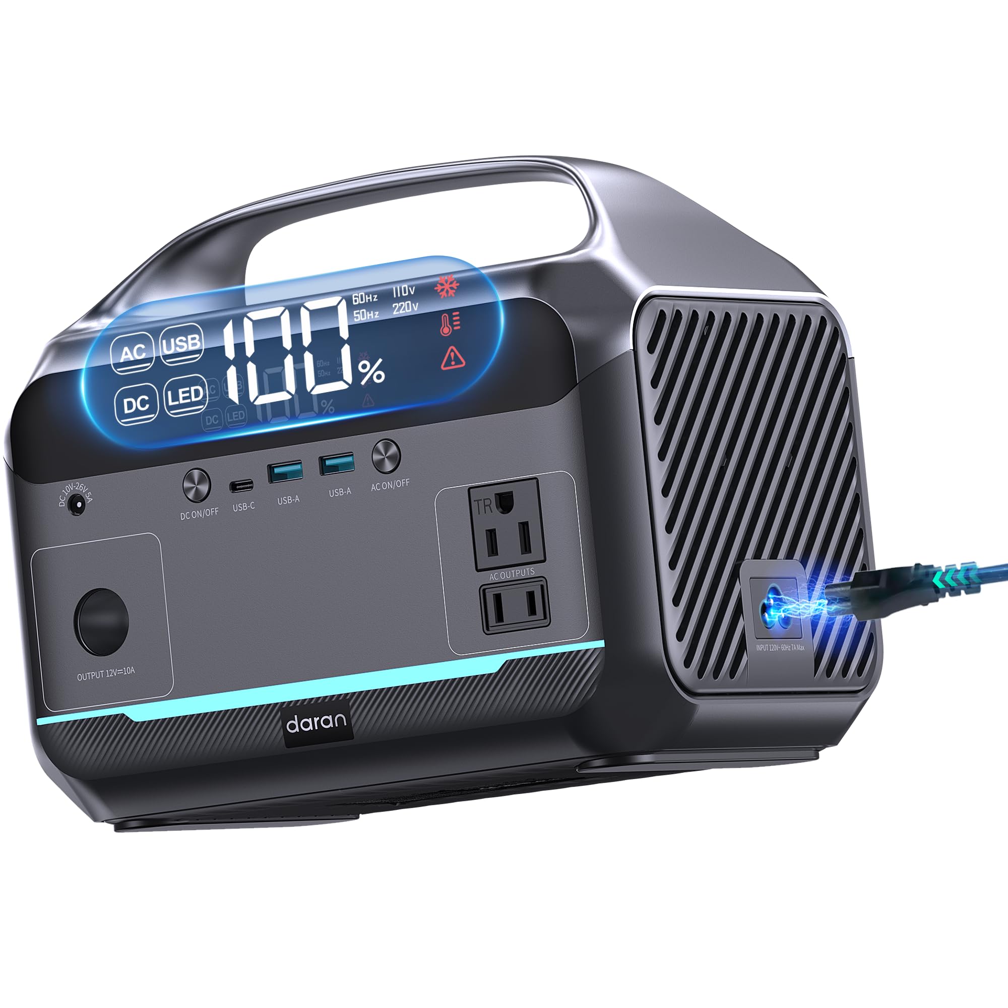 Portable Power Station 600W (1200W Peak), 288Wh (90,000mAh) LFP Battery Solar Generator, 2hrs Fast Charging, 8.7LB Power Bank wi