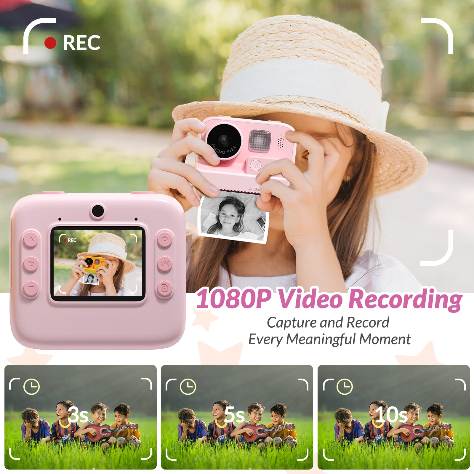 Mafiti Kids Camera Instant Print, 48Mp Digital Camera Selfie 1080P Video With 32G Tf Card, Toys Gifts For Girls Boys Aged 3-12 F
