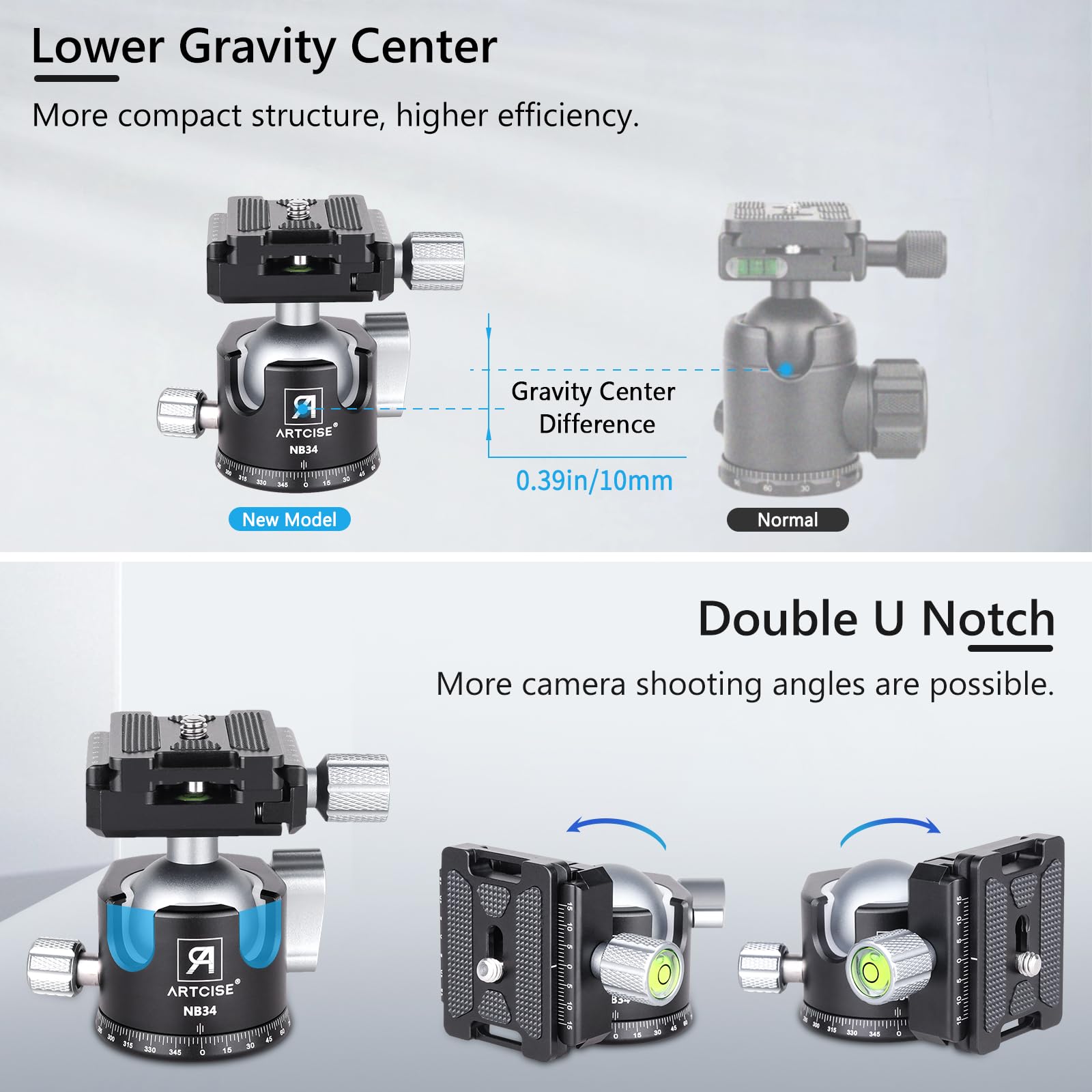 34Mm Ball Low Profile Tripod Head With 2 Arca Swiss Quick Release Plates Professional Cnc Aluminum 360 Rotating Panoramic Ball Head For Dslr Cameras Monopod Camcorder Slider Max Loading 33.1Lbs/15Kg