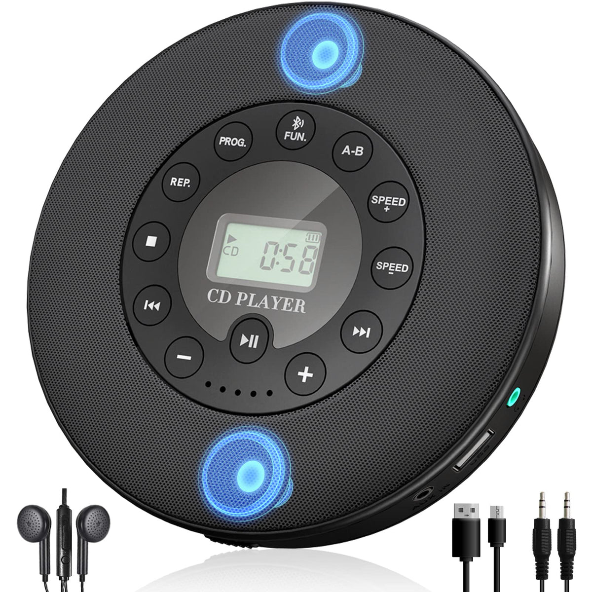 Lukasa Portable Bluetooth Cd Player Built In Speaker Stereo, Personal Walkman Mp3 Players Rechargeable Compact Car Disc Cd Music
