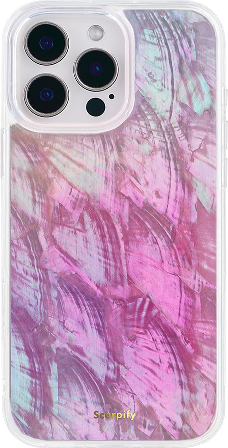 SCORPIFY for iPhone 16 Pro Max Case [Compatible with MagSafe] with Genuine Pink Mother of Pearl Design and Seashell Pattern, Cut