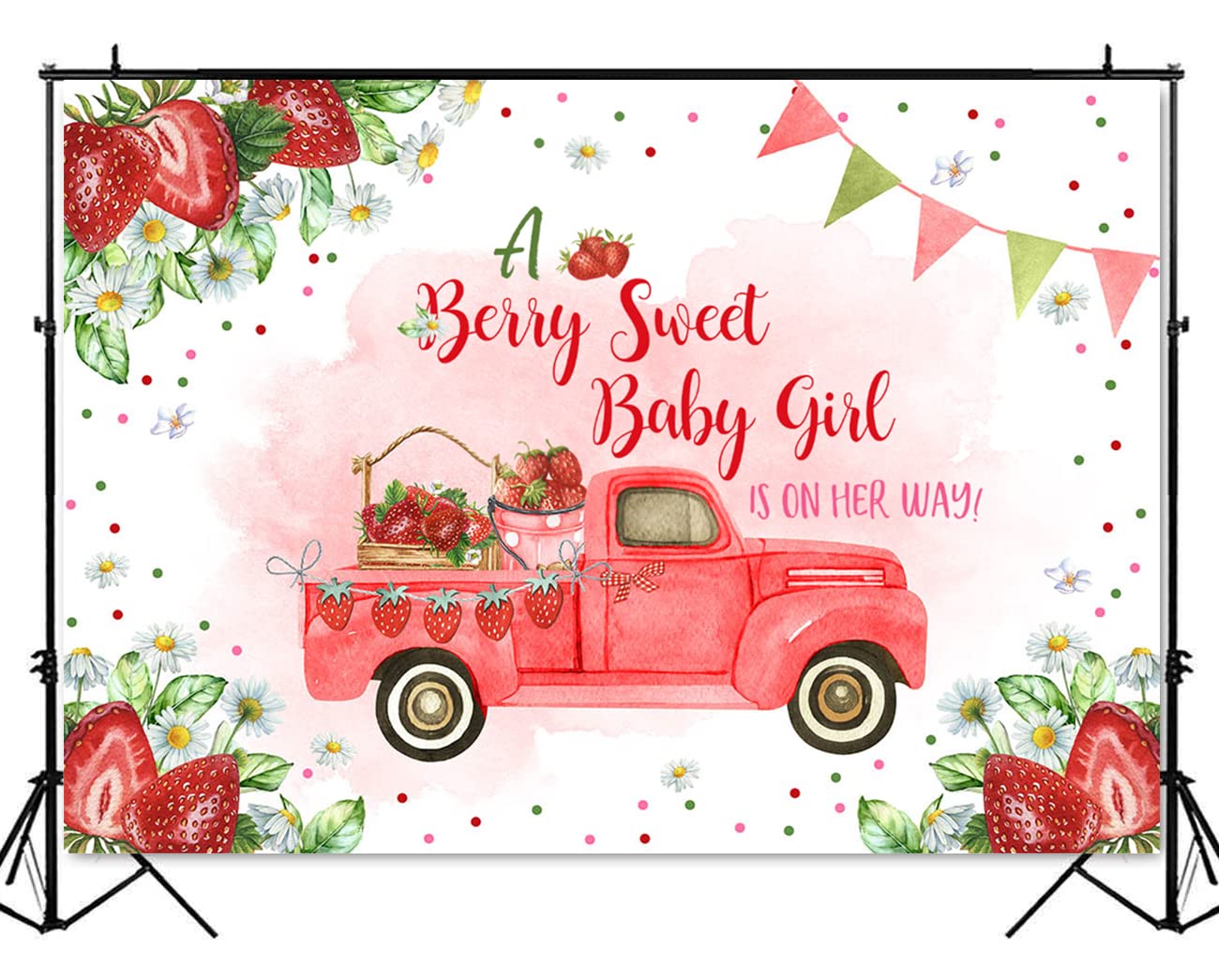 Mocsicka Strawberry Baby Shower Backdrop For Girl A Berry Sweet Baby Girl Is On Her Way Party Decorations Red Strawberry Trucks