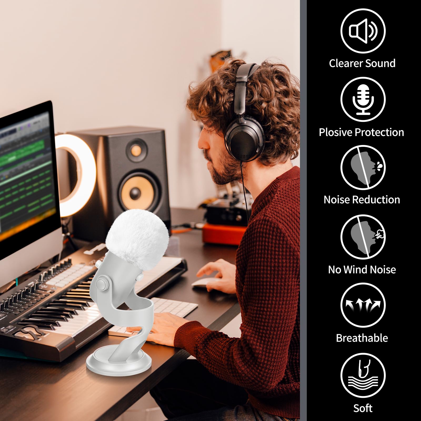 Pop Filter For Blue Yeti Microphone,Professional Mic Covers Foam With Furry Windscreen Muff Isolation Windshield For Yeti,Yeti X