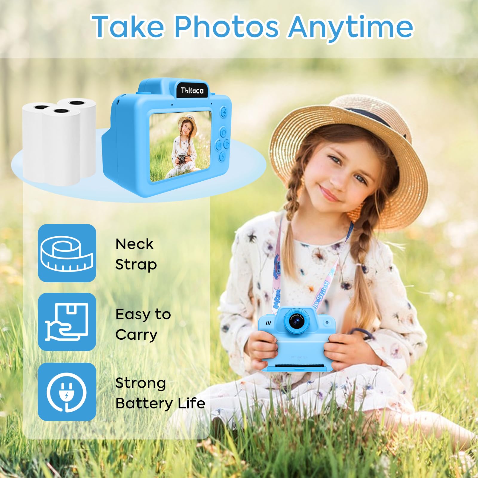 Instant Camera For Kids, Kids Instant Print Camera For 3 4 5 6 7 8 9 10 Years Old Girl Christmas Birthday Gifts, Portable Kid To