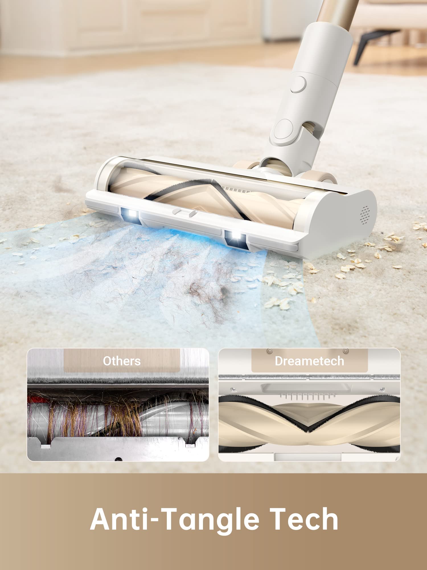 Dreame R10 Cordless Vacuum Cleaner, 120Aw Powerful Stick Vacuum With Led Headlights, Anti Tangle Brush, Up To 60 Mins Rechargeab