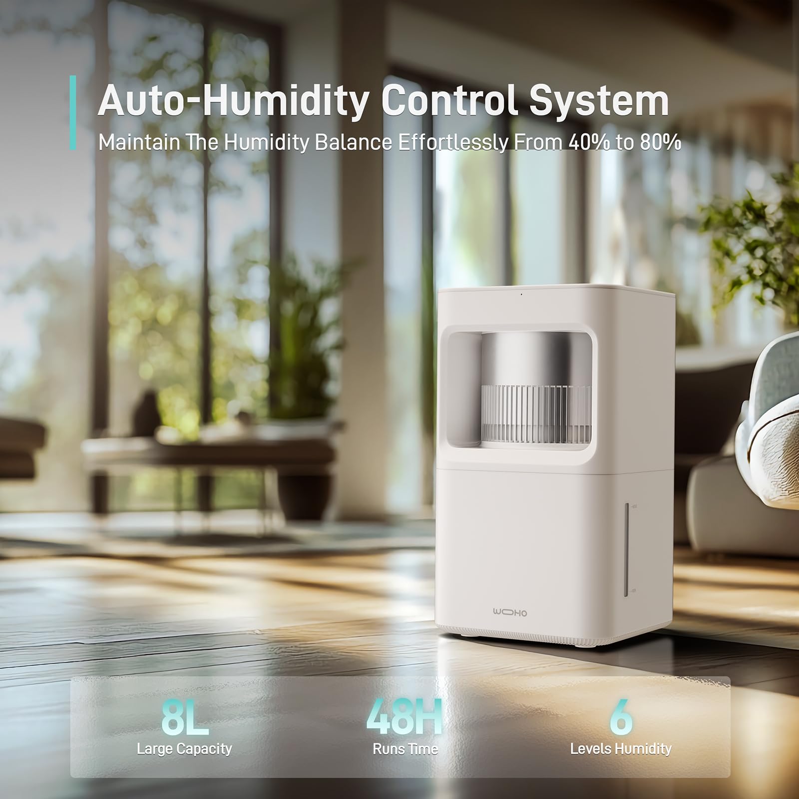 Wooohoo Evaporative Humidifier For Bedroom, 2.11Gal/8L Quiet Humidifiers Large Room With Sleepytime, Aroma Diffuser, 6 Speeds, T