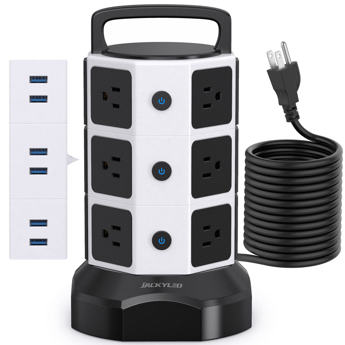 ?10Ft? Power Strip Tower Jackyled Surge Protector Electric Charging Station With 13A 12 Outlets 6 Usb Ports Heavy Duty Extension
