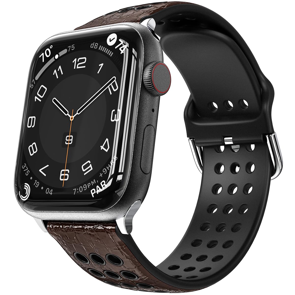 HALLEAST Sport Band Compatible for Apple Watch Band 38mm 40mm 41mm, Silicone Leather Replacement Band for iWatch Series 9,Series 8,Series 7,Series 6,Series 5,Series 4,Series 3,Series 2,Series 1 (Crocodile Brown, 38/40/41mm)