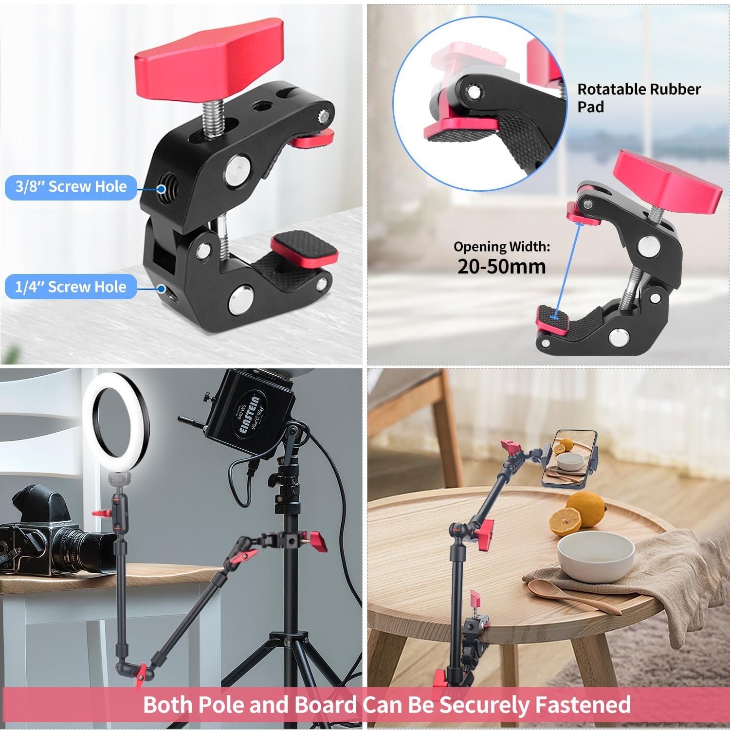 Hemmotop 22In Magic Arm With Clamp, Long Articulating Arm Camera Mount, Adjustable Phone Mount Holder 360 Rotation, Mic Arm For